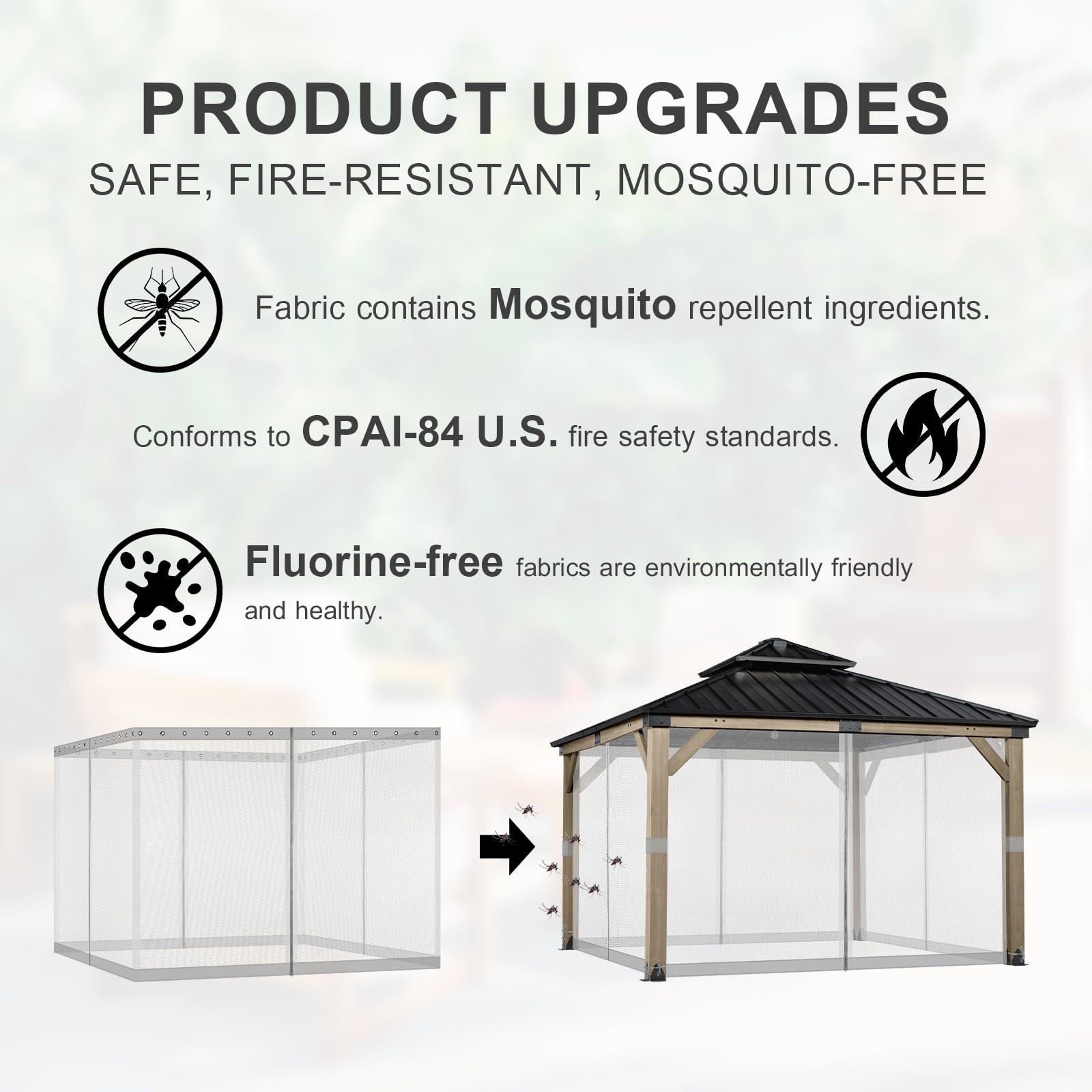 BPS 10' x 10' Gazebo Universal Mosquito Netting Screen Replacement, 4-Panel Mesh Screen Walls with Double Zippers for Outdoor Patio, Khaki (Mosquito Net Only)