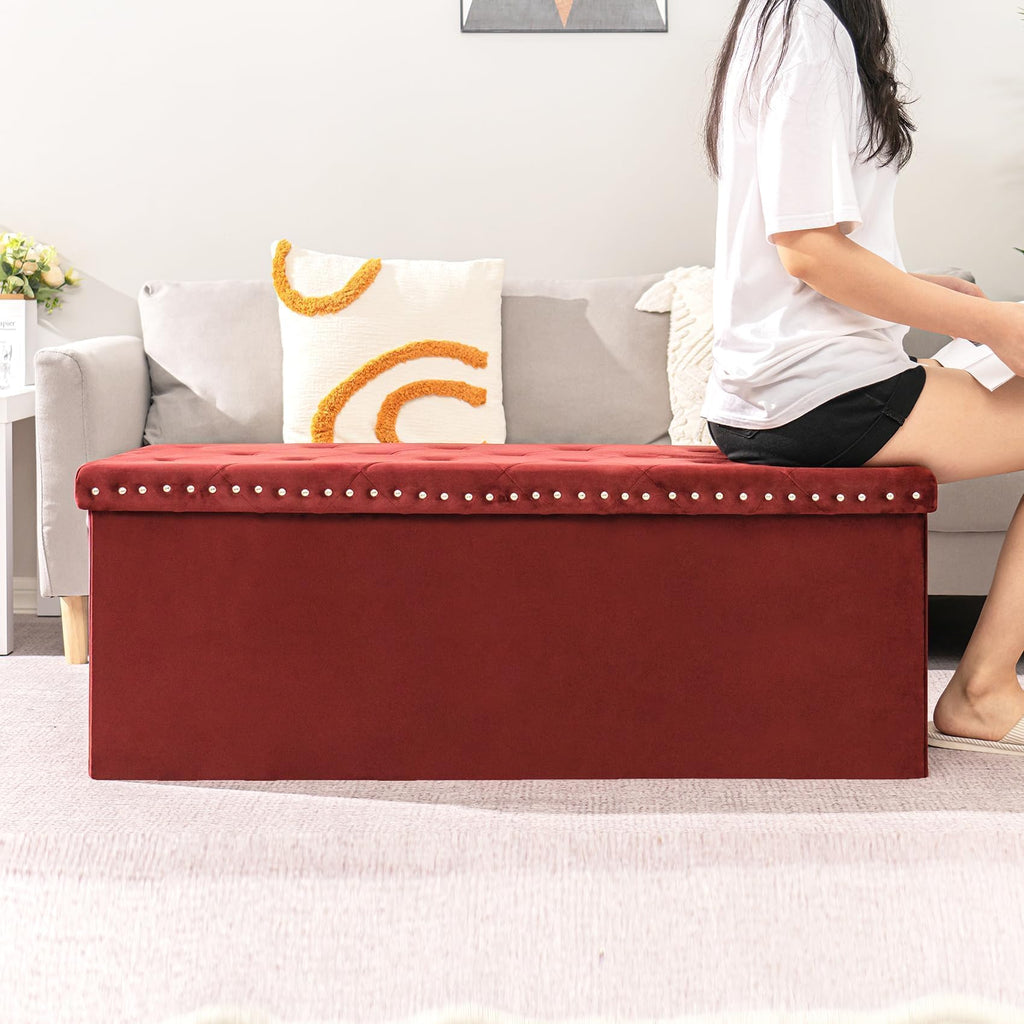 B FSOBEIIALEO Storage-Ottoman Cube-Folding Tufted - Ottomans with Storage, Coffee Table Top Cover, Storage Boxes Footrest Stool for Bedroom, Luxury Velvet Fabric 15.7 Inches Black