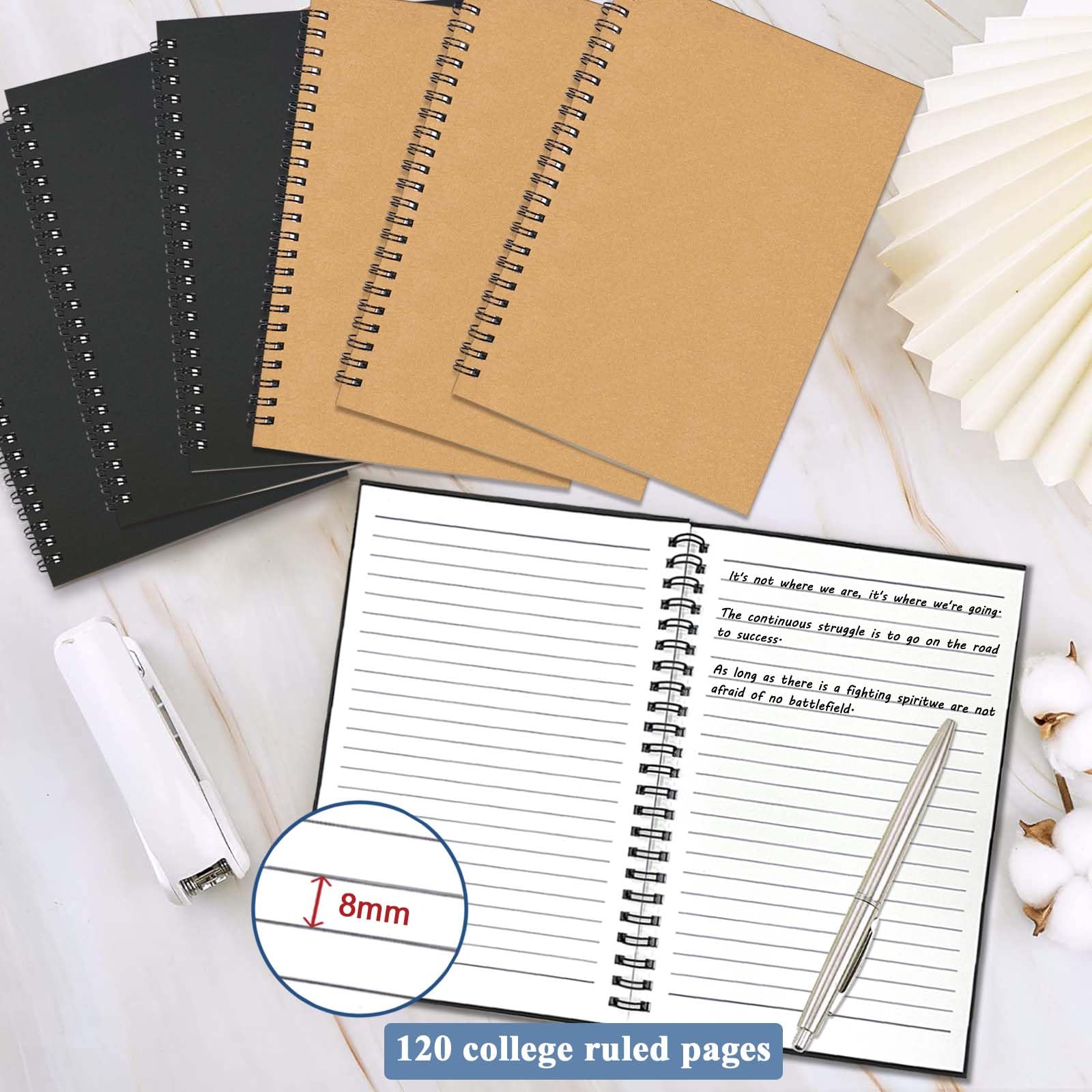 4Pack Small Spiral Notebook A5, 8.25x5.5” 120 Lined Pages Black & Red Wide Ruled Spiral Journal Bulk Blank Kraft Cover Spiral Bound Notebook & Writing Pads for Home Office Meeting Work Note Taking