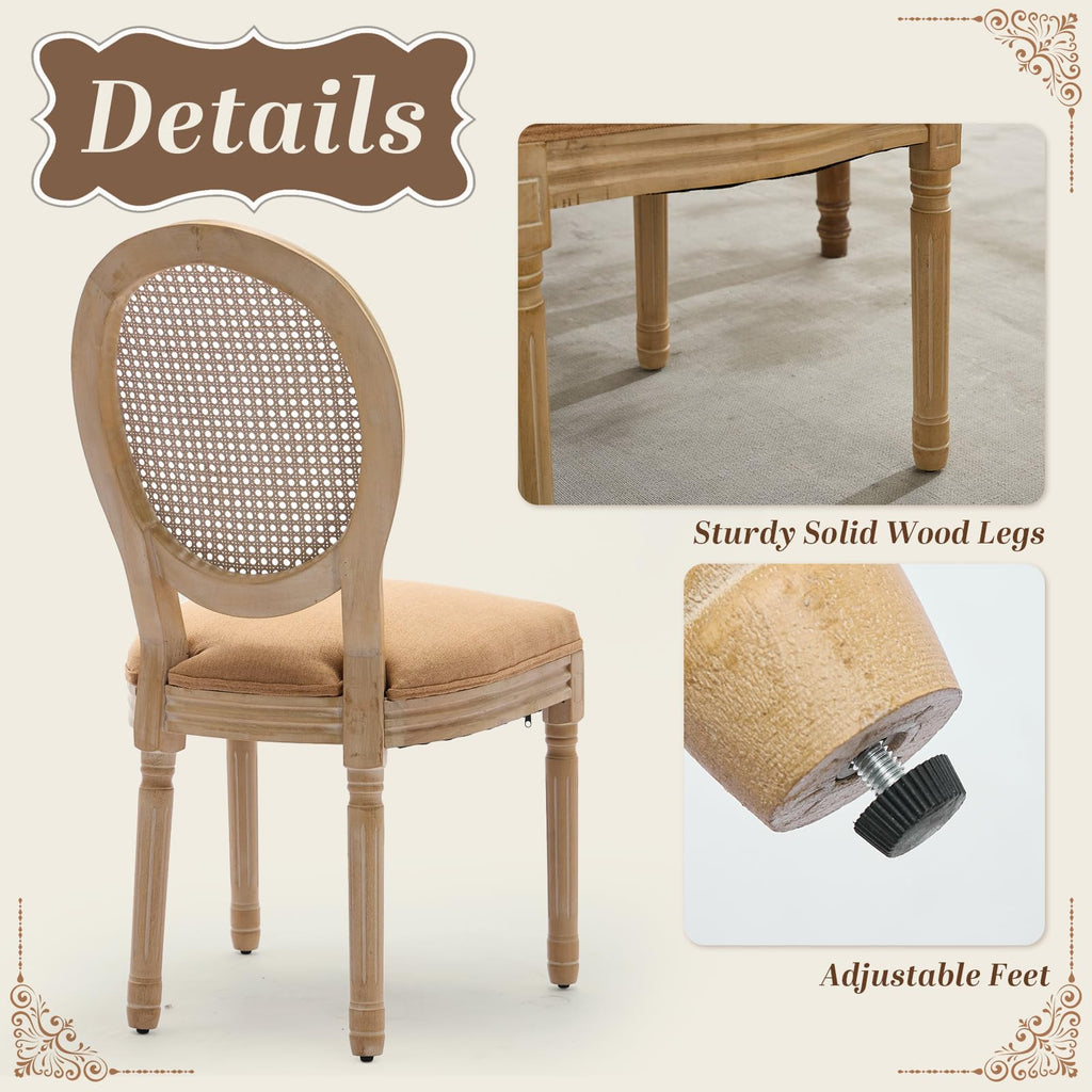SoarFlash Linen French Dining Chairs Set of 2, Vantage Dining Chair with Round Back, Wood Leg Farmhouse Country Dining Chair for Living Room,Kitchen,Bedroom,Beige