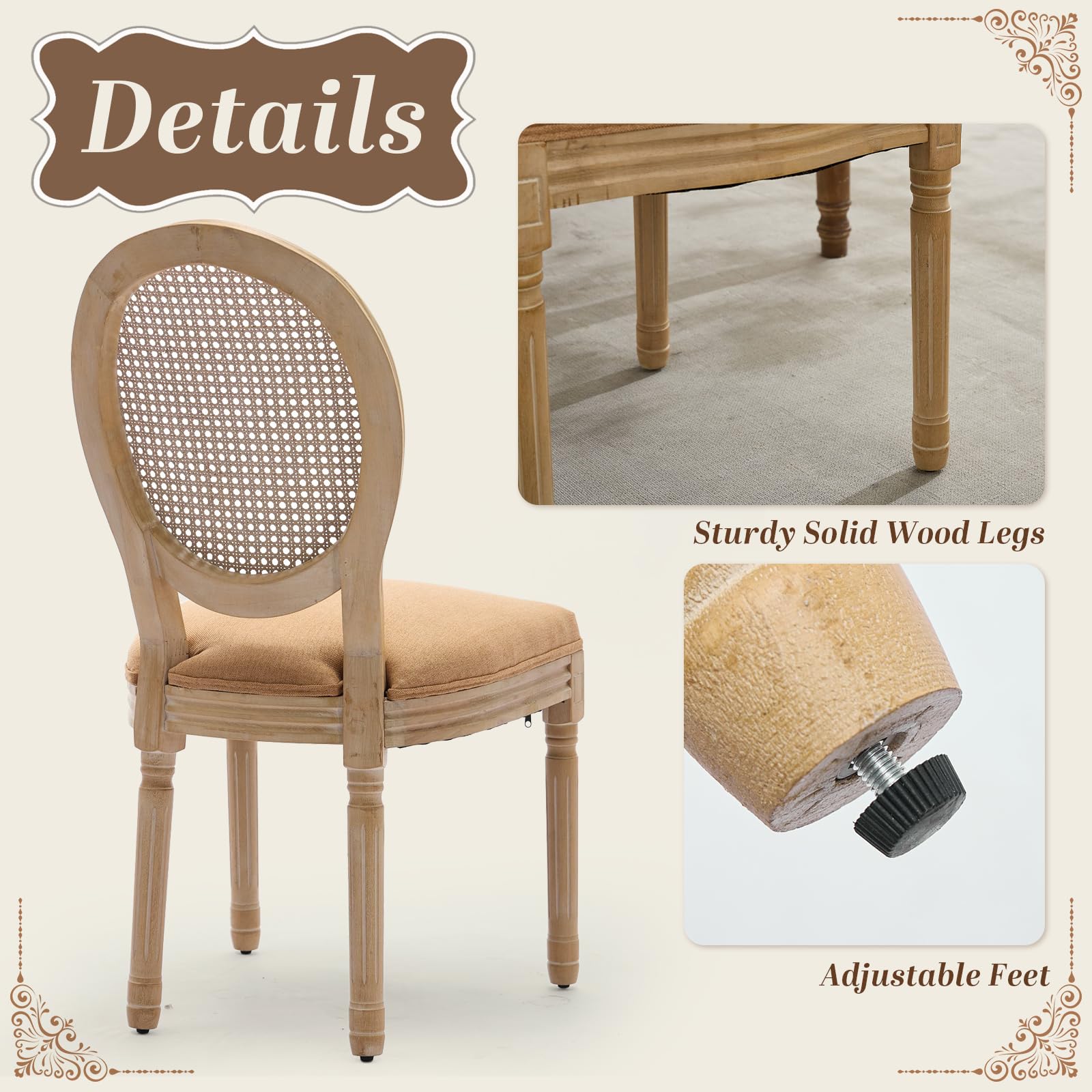 SoarFlash Linen French Dining Chairs Set of 2, Vantage Dining Chair with Round Back, Wood Leg Farmhouse Country Dining Chair for Living Room,Kitchen,Bedroom,Beige