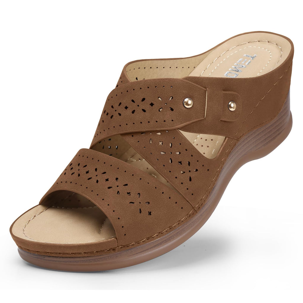 TEMOFON Wedge Sandals for Women Summer: Dressy Low Heel Sandals Black/Navy/White, Comfortable Walking, Arch support, Casual Slip on Summer Shoes, Size 5-11