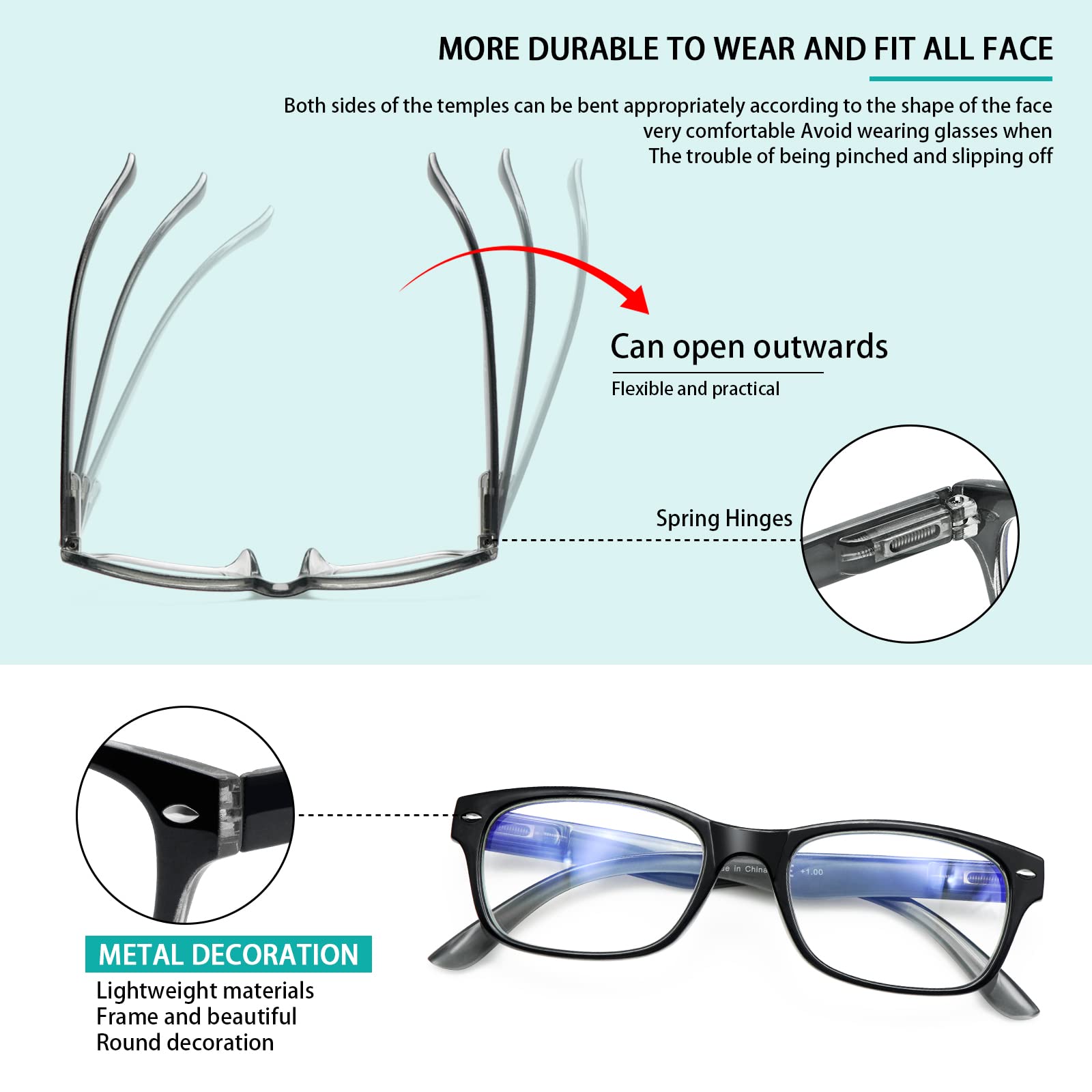 SIGVAN Reading Glasses 5 Packs Blue Light Blocking Eyeglasses Quality Spring Hinge Colorful Computer Readers for Women Men