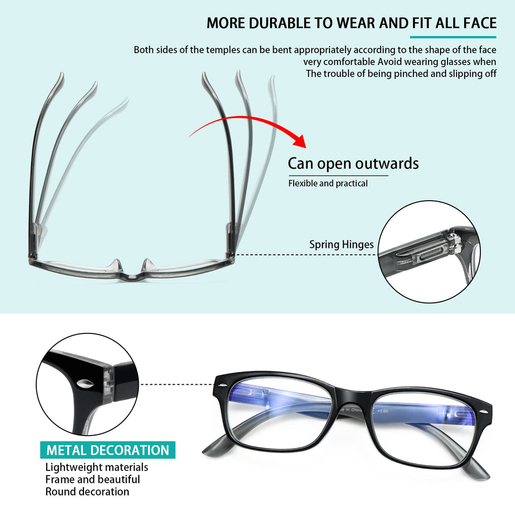 SIGVAN Reading Glasses 5 Packs Blue Light Blocking Eyeglasses Quality Spring Hinge Colorful Computer Readers for Women Men