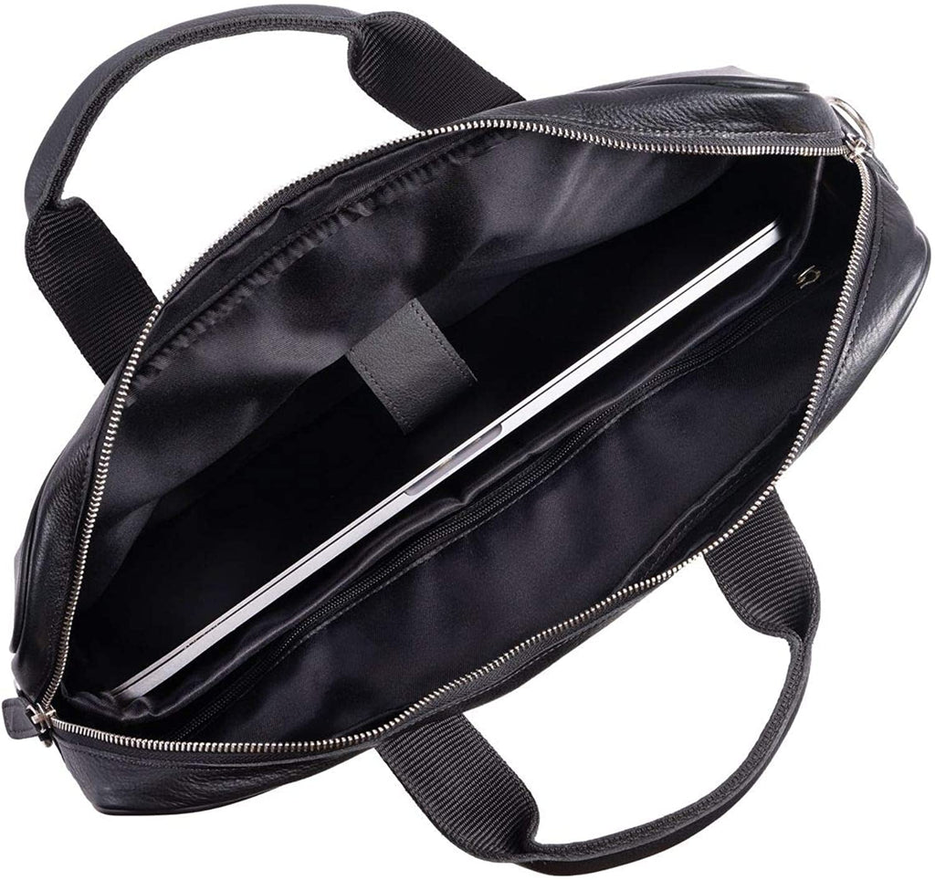 Leather briefcase 18 Inch Laptop Messenger Bags for Men and Women Best Office briefcase Satchel Bag (Black)