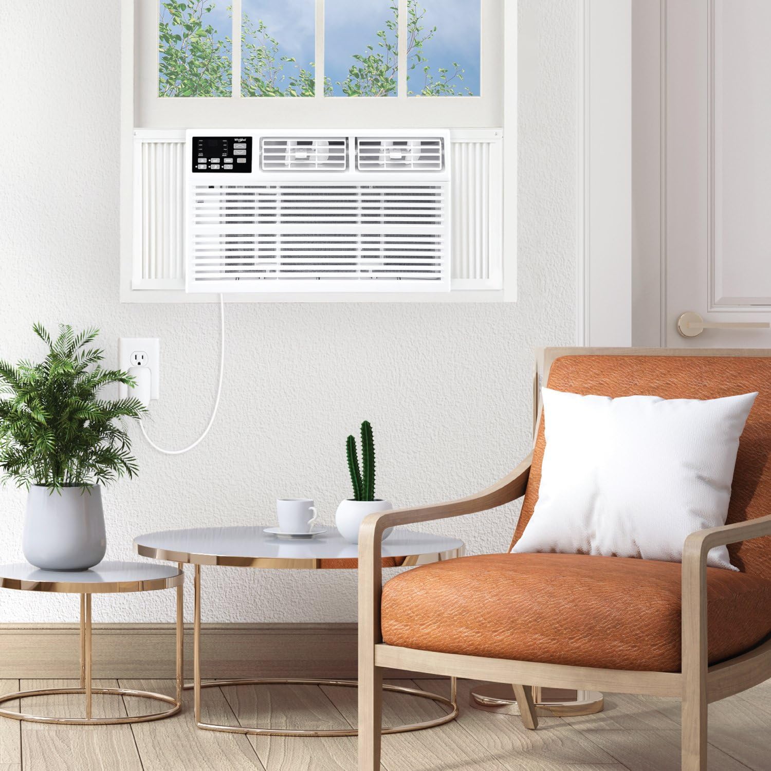 Whirlpool 15,000 BTU Window Air Conditioner with Dehumidifier, 115V, Window AC for Rooms up to 700 Sq. Ft., Living Room, Bedroom, or Kitchen, with Remote Control, Auto-Restart, and 24H-Timer, White