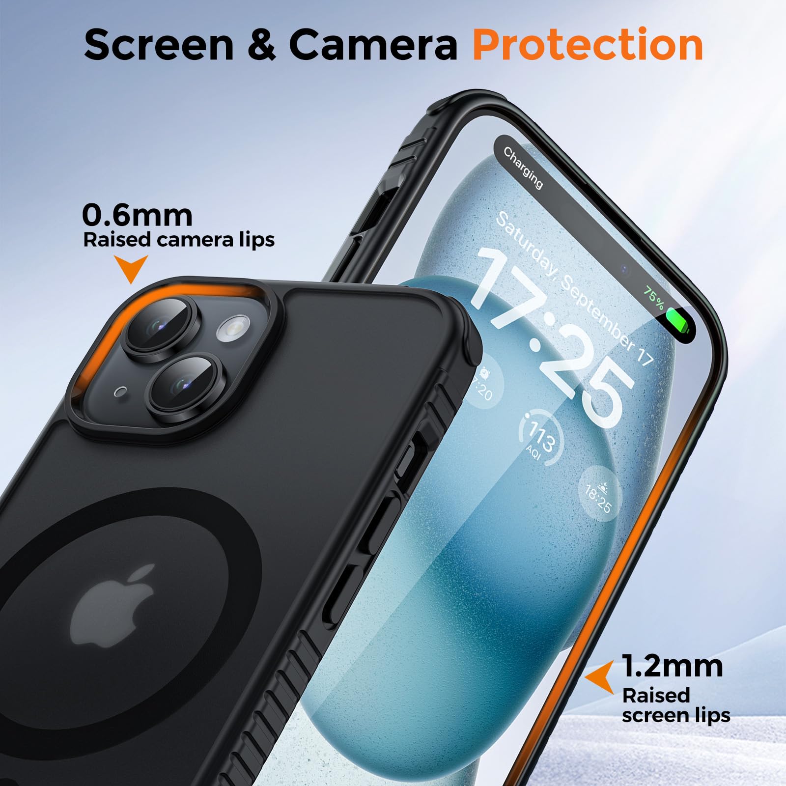 UNBREAKcable Case for iPhone 14 & iPhone 13, [Compatible with MagSafe] [Military Grade Shockproof] [Non-Slip] Translucent Matte Back and Soft TPU Edge Protective Case for iPhone 14/13 6.1", Black