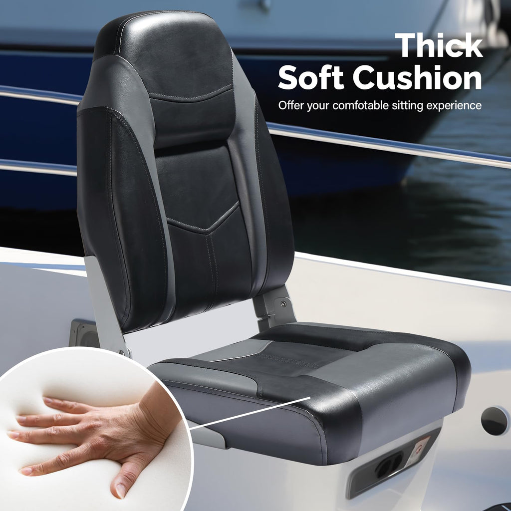 PEXMOR Boat Seats, Low/High Back, Folding, Waterproof, Captain Seat, 2 Packs (High Back-Blue & White)