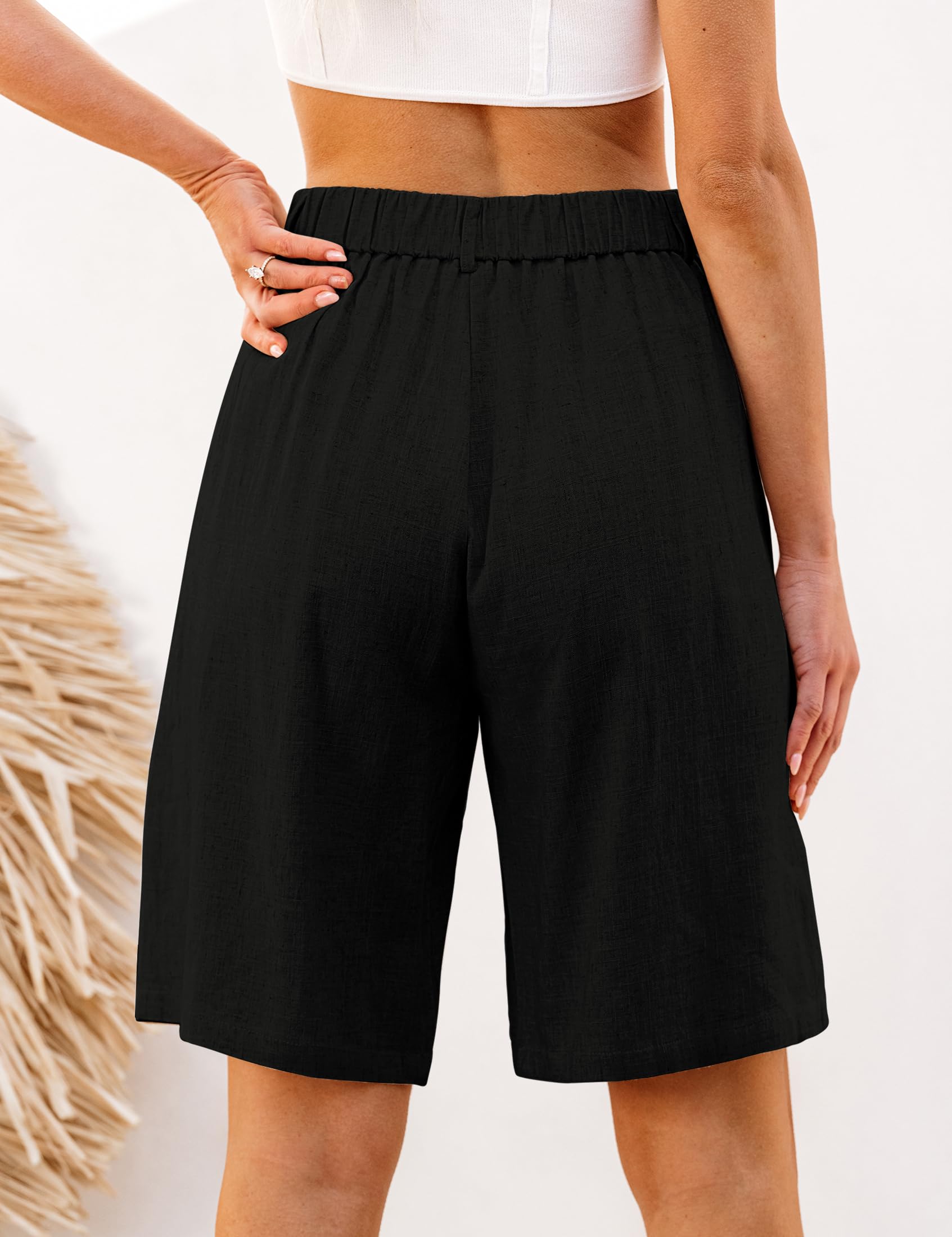 luvamia Bermuda Shorts for Women High Waisted Linen Dressy Casual Pleated Wide Leg Summer Shorts with Elastic Waist
