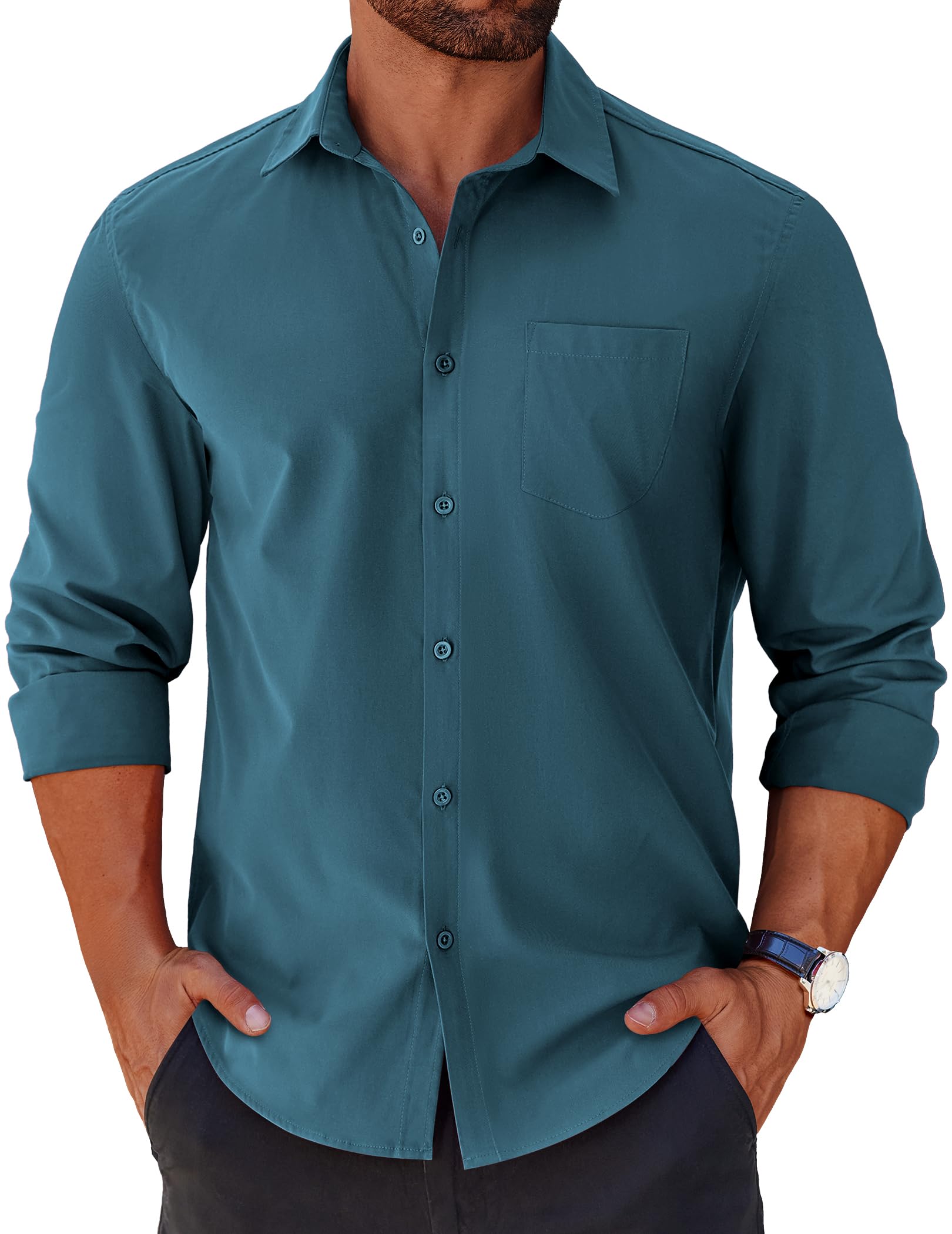 COOFANDY Mens Long Sleeve Button Down Shirts Casual Untucked Shirts for Men Dress Shirts Beach Wedding Shirts