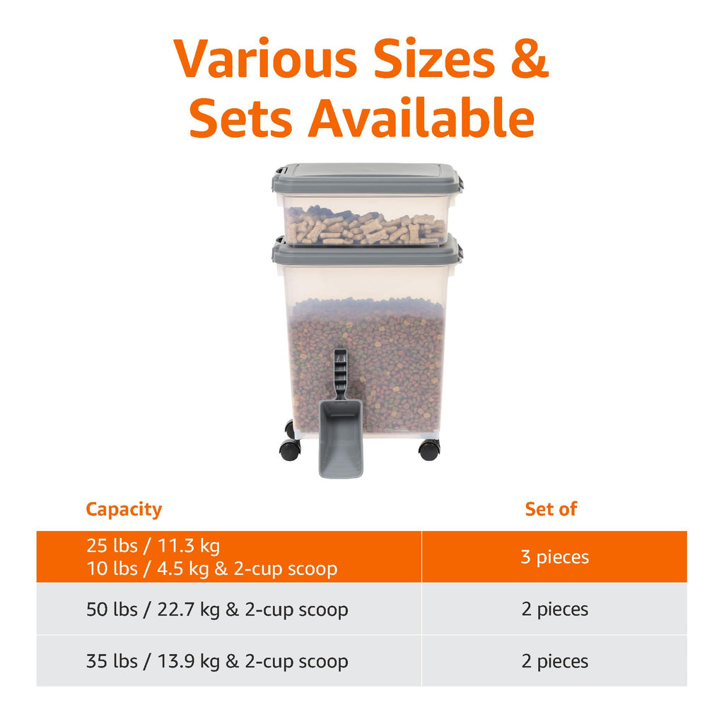 Amazon Basics 3-Piece Airtight Pet Food Storage Container Combo with Scoop, BPA Free, Removable Wheels, 33 QT + 12 QT