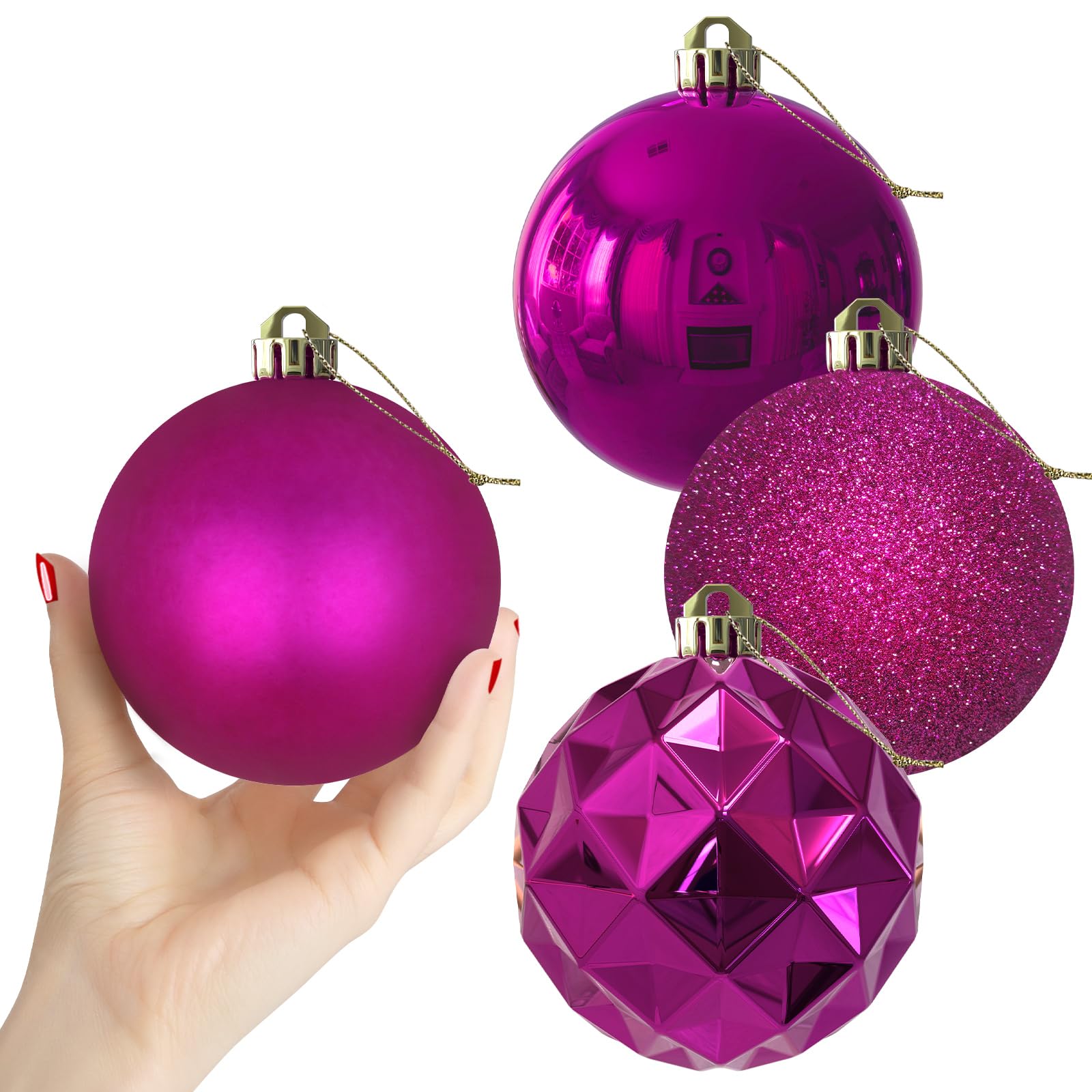 Bubblegun Pink 1.6" Small Christmas Balls Christmas Tree Decoration Ornaments Shatterproof Hanging Balls for Birthday Halloween Holiday Wedding Decorations Set of 12pcs