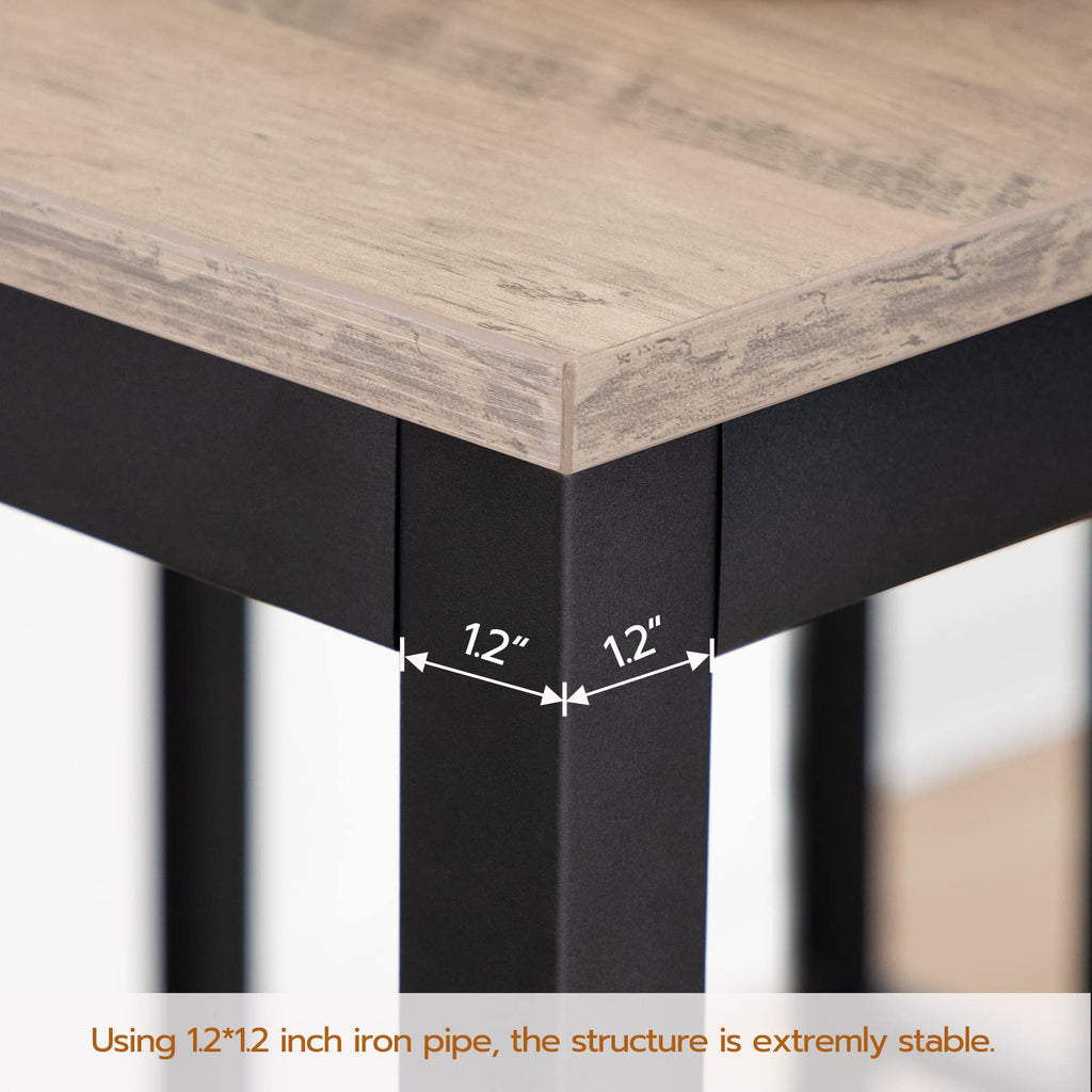 Rectangular Pub Bar Table & Stools Set, 3-Piece Breakfast Table, Grey, HOOBRO