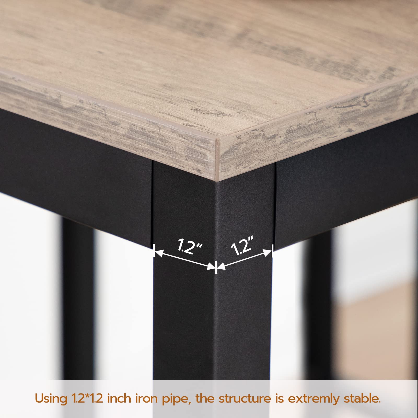 Rectangular Pub Bar Table & Stools Set, 3-Piece Breakfast Table, Grey, HOOBRO