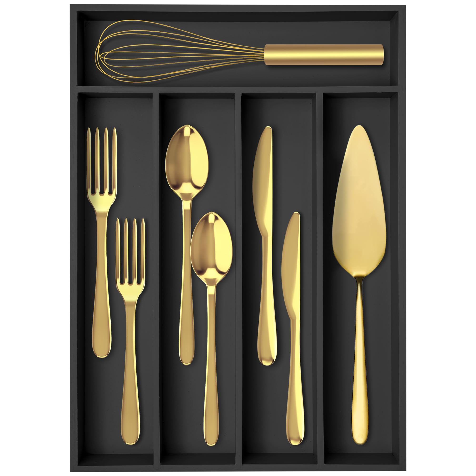 Acacia 4 Slot Silverware Drawer Organizer - Cutlery Holder with Flatware Tray