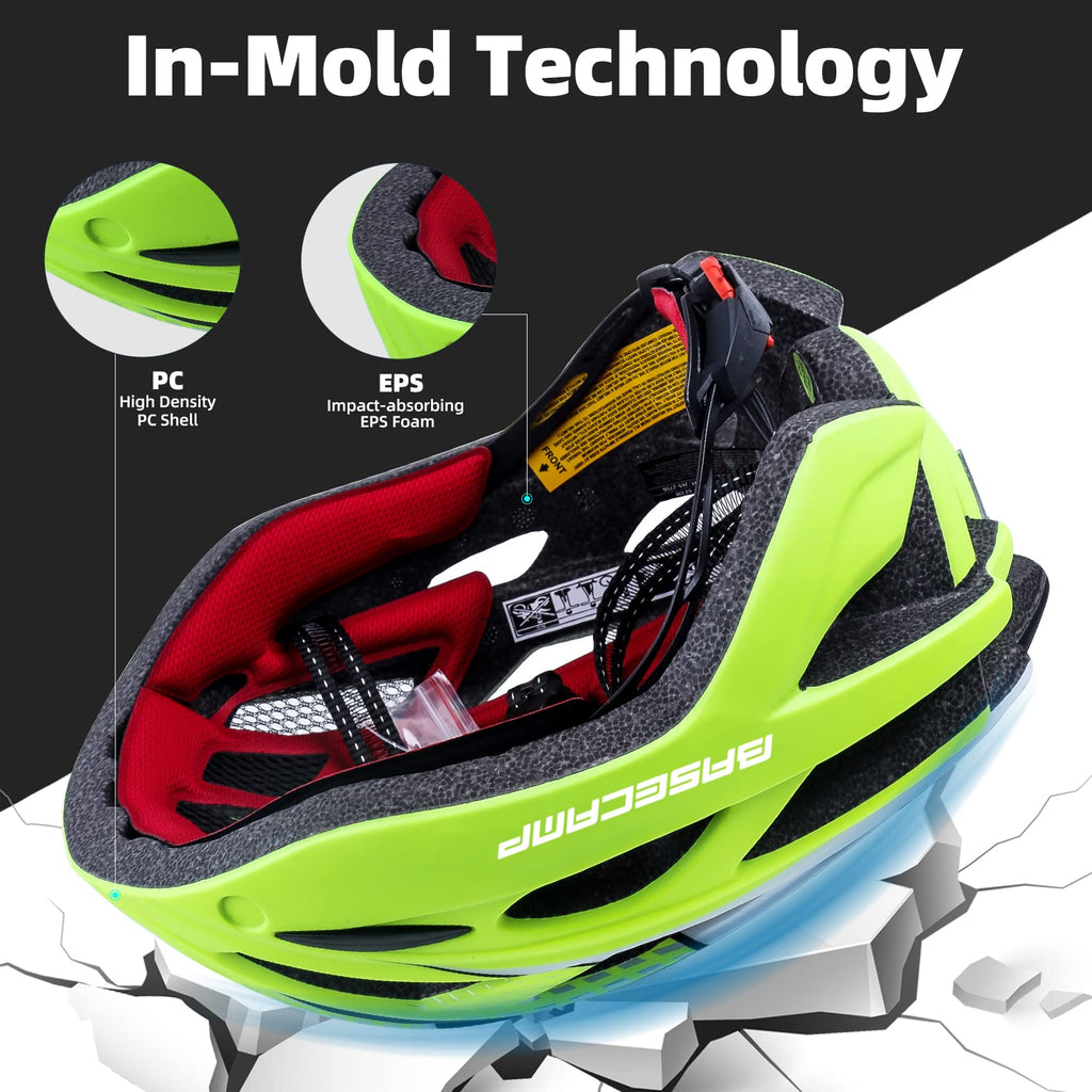 Bike Helmet, Basecamp Bicycle Helmet with Rear Light & Detachable Magnetic Goggles Lightweight Cycling Helmet Adjustable for Adult Men Women Mountain & Road (BC-069)