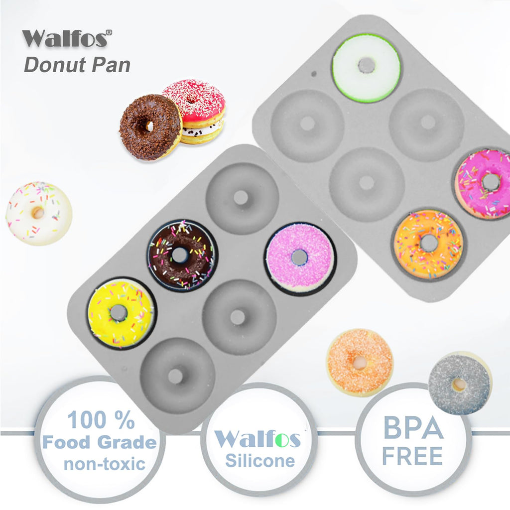 Walfos Donut Pan for Baking - Non-Stick Silicone Doughnut Pan Set, Silicone Donut Mold Heat Resistant, Make Perfect Donut Cake Biscuit Bagels, BPA FREE and Dishwasher Safe, Set of 3