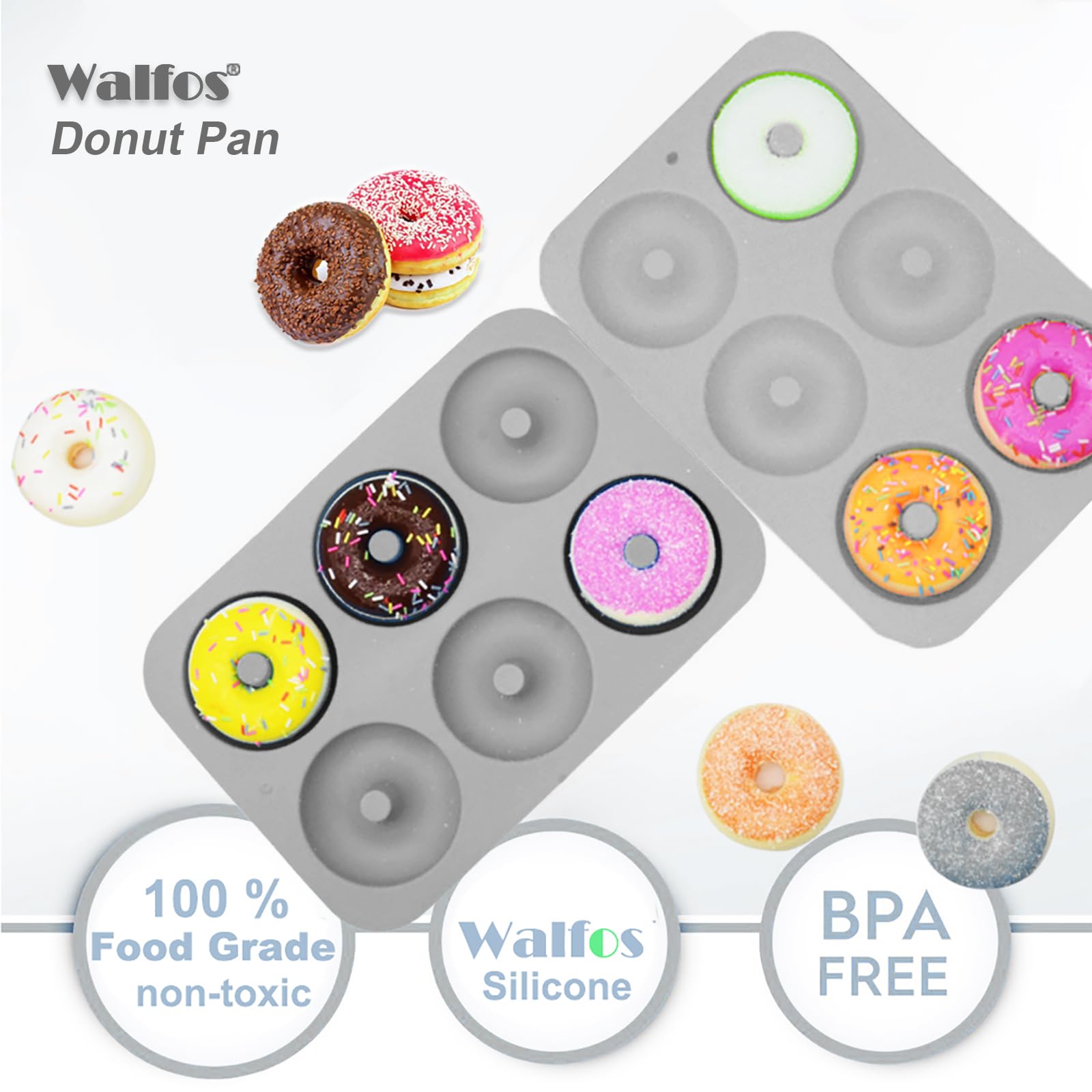 Walfos Donut Pan for Baking - Non-Stick Silicone Doughnut Pan Set, Silicone Donut Mold Heat Resistant, Make Perfect Donut Cake Biscuit Bagels, BPA FREE and Dishwasher Safe, Set of 3