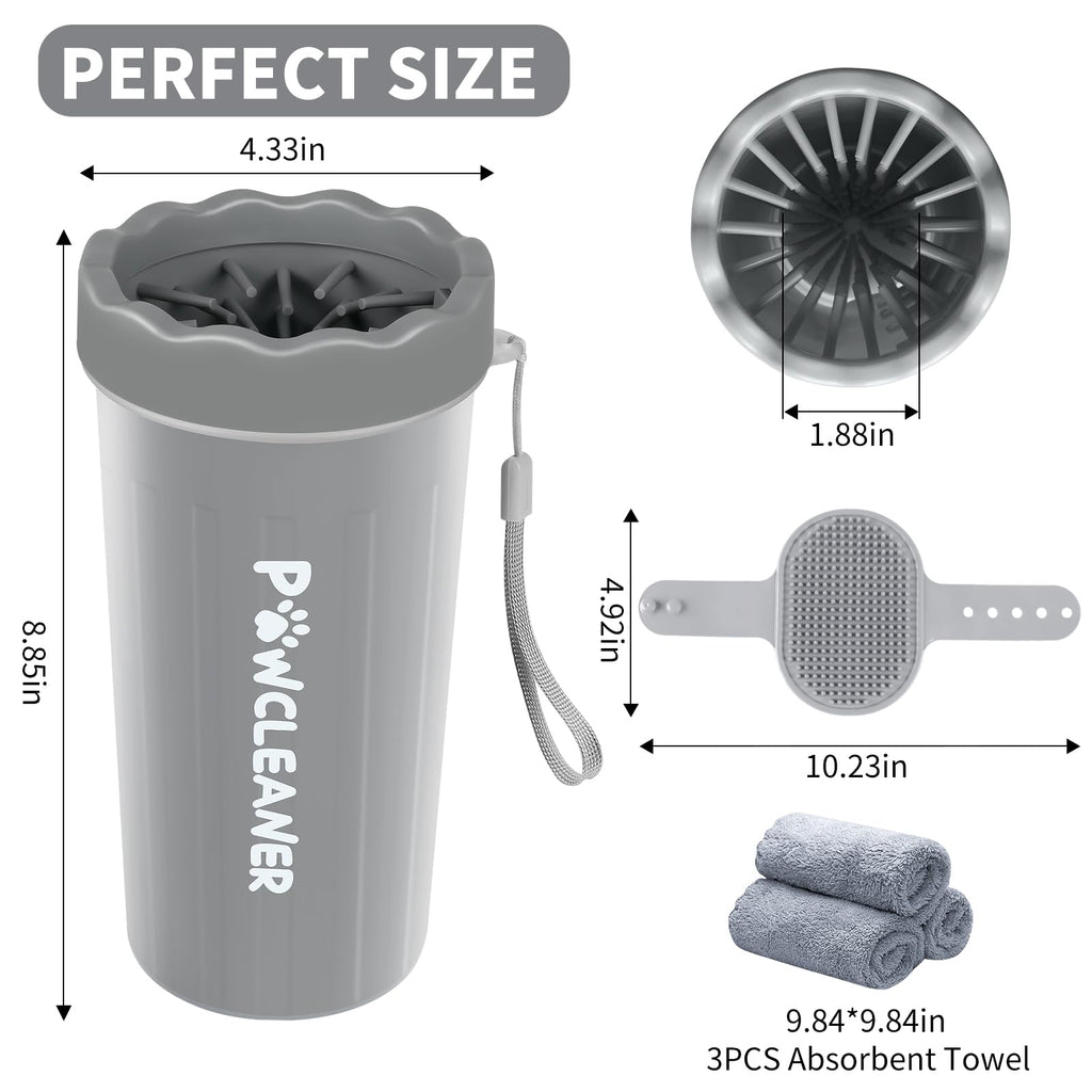 Professional 7 in 1 Dog Paw Cleaner for Dogs & Cats - Includes 1 Portable Paw Washer, 1 Bath Brush, 2 Dog Toothbrushes and 3 Absorbent Towels Note: Fits Paws up to 2 Inches Wide (Small, Black)