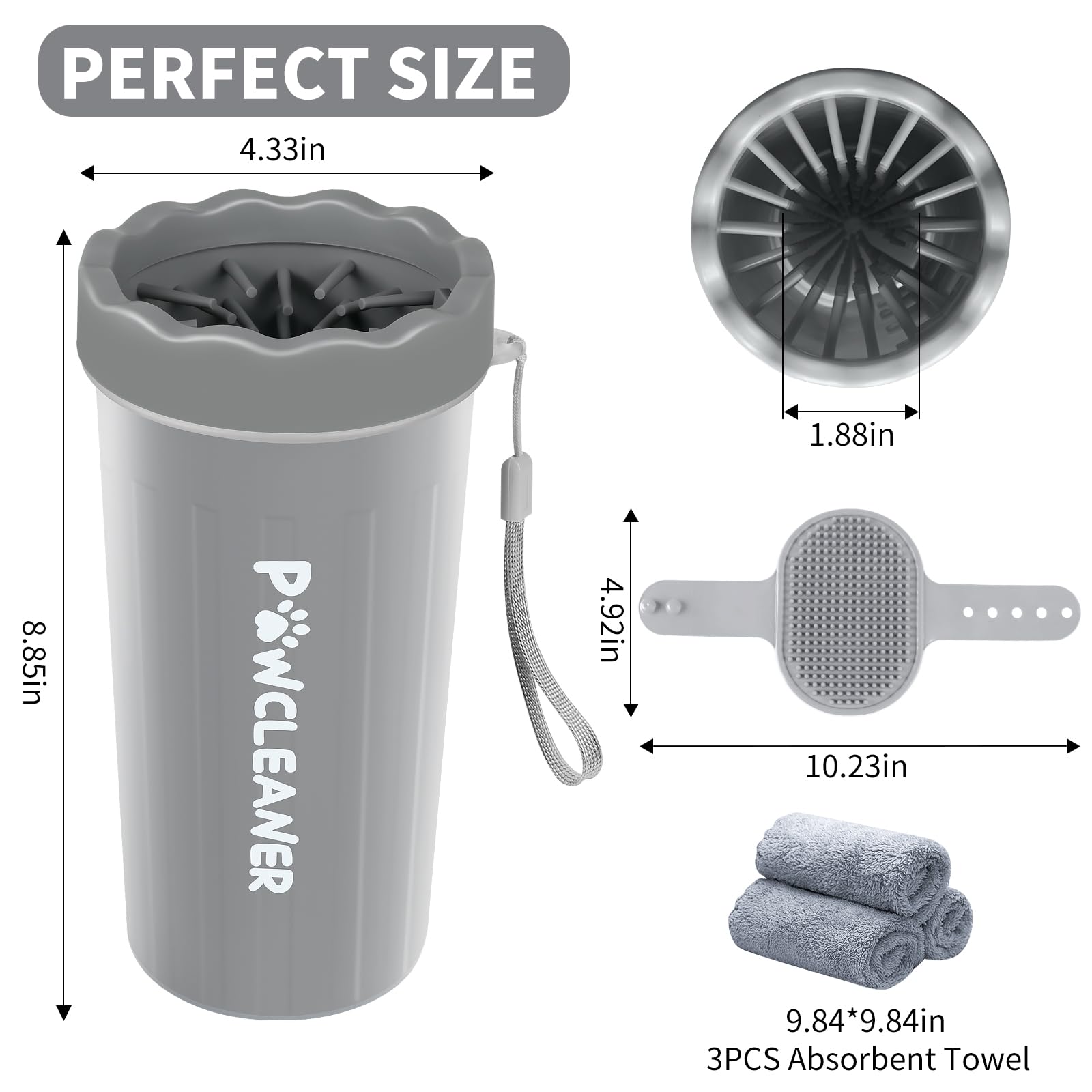 Professional 7 in 1 Dog Paw Cleaner for Dogs & Cats - Includes 1 Portable Paw Washer, 1 Bath Brush, 2 Dog Toothbrushes and 3 Absorbent Towels Note: Fits Paws up to 2 Inches Wide (Small, Black)