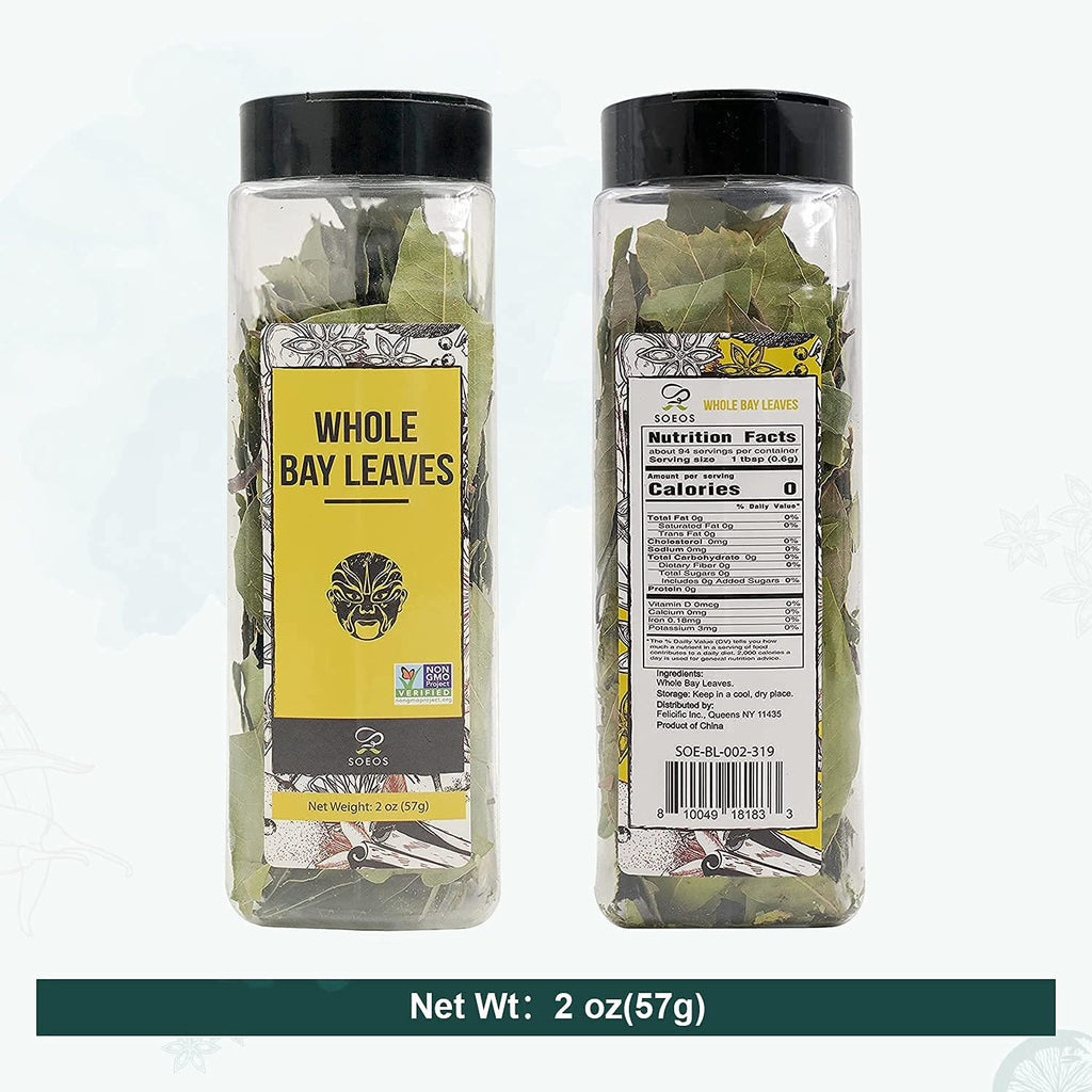 Soeos Bay Leaves Whole, 2 oz(57g), Non-GMO Verified, Dried Leaf, Freshly Packed to Keep Fresh, Laurel Herbs for Cooking, Dried Bay Leaves, Fresh, Green