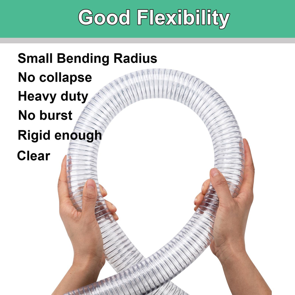 1"id-5ft PVC Reinforced Tubing Steel Wire Suction Flexible Hose Vinyl Tubing Heavy Duty PVC Vacuum Hose Drain Fuel Oil Gas Water for Marine Bilge Pump Pond Spa
