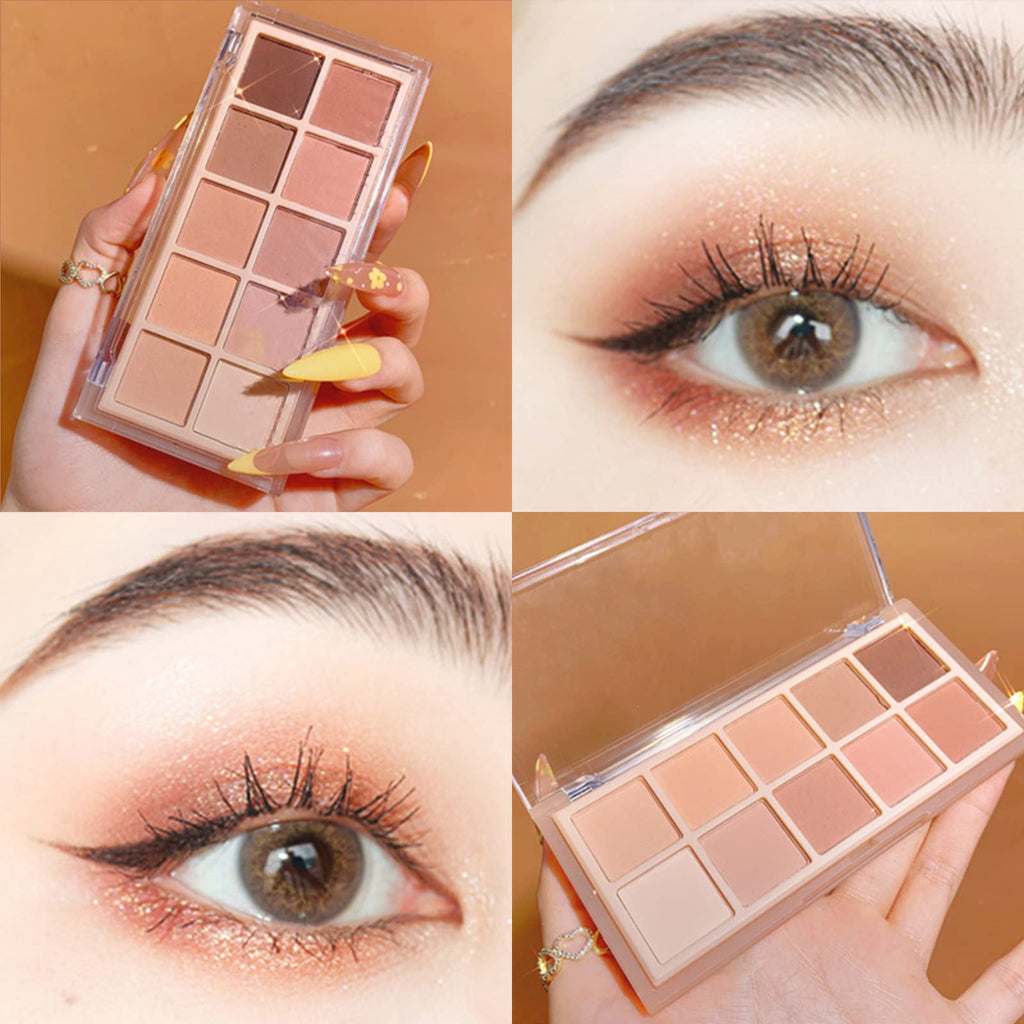 Erinde 10 Colors Eyeshadow Palette Makeup - Matte Shimmer Glitter Eye Shadow Korean Makeup, Ultra-Blendable, High Pigmented, Natural-Looking, Peach Brown Eyeshadow Pallet with Brush, Peach Color