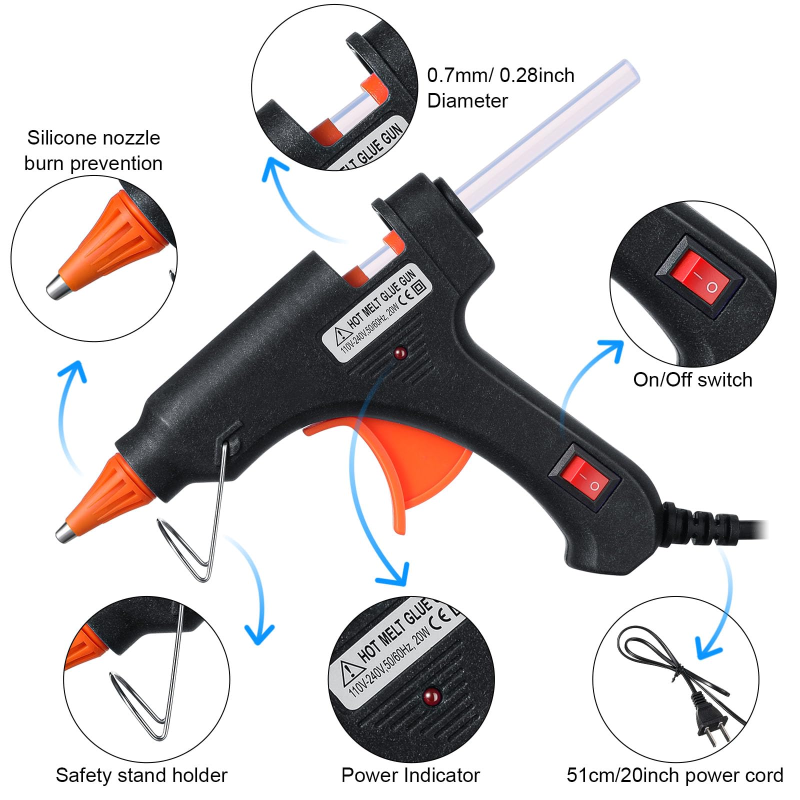 Zhengmy 6 Pcs Mini Glue Gun Crafts Hot Melt Guns Low Temp Glue with Burn Protection Fast Preheating and Easy Squeeze Trigger for School DIY Arts Class Projects Home Quick Repairs, 20 W (Multicolor)