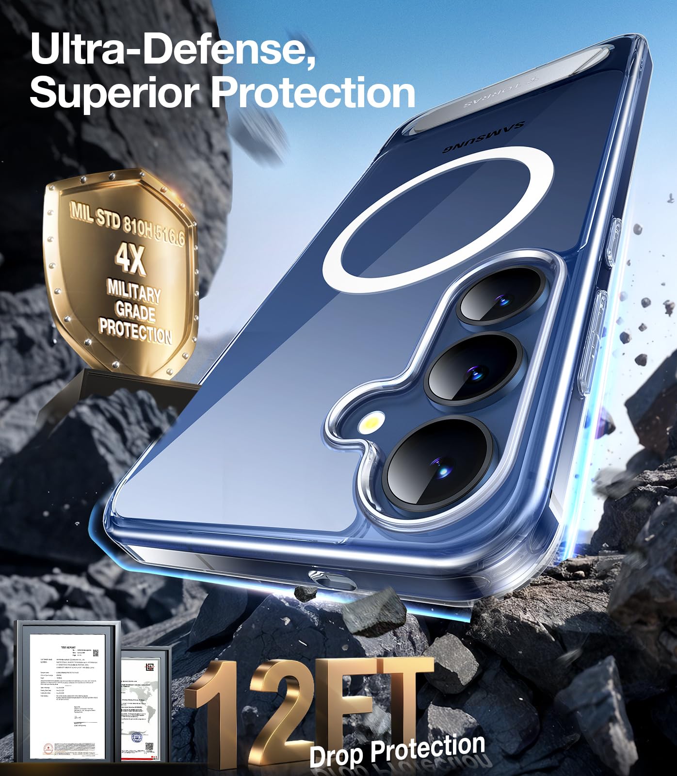 TORRAS Strong Magnetic & Seamless Stand for Samsung Galaxy S24 Ultra Case, Fit for MagSafe, Mil-Grade Drop Protection, Kickstand for Samsung Galaxy S24 Ultra Case, Translucent Back/Black Edge