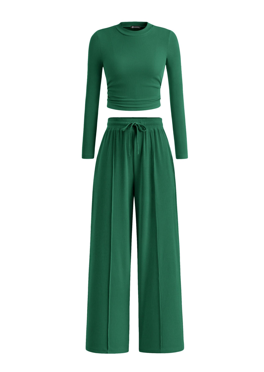 PRETTYGARDEN Women's 2 Piece Sets 2026 Fall Long Sleeve Crop Tops Wide Leg Pants Matching Outfit Tracksuits Spring Clothes