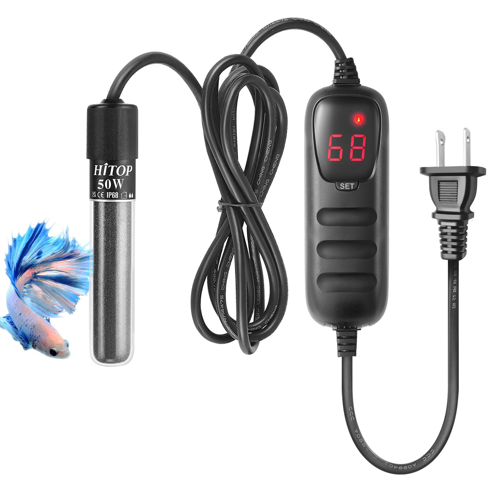 HITOP Compact Submersible Aquarium Heater -25W Digital Heater for Fish Tank Turtle Tank, for Saltwater and Fresh Water with Temperature Controller