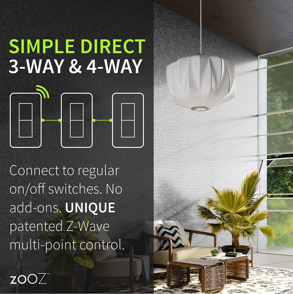 Zooz 800 Series Z-Wave Long Range Toggle Dimmer ZEN74, White | Direct 3-Way (No Add-On Switch Needed) | Z-Wave Hub Required