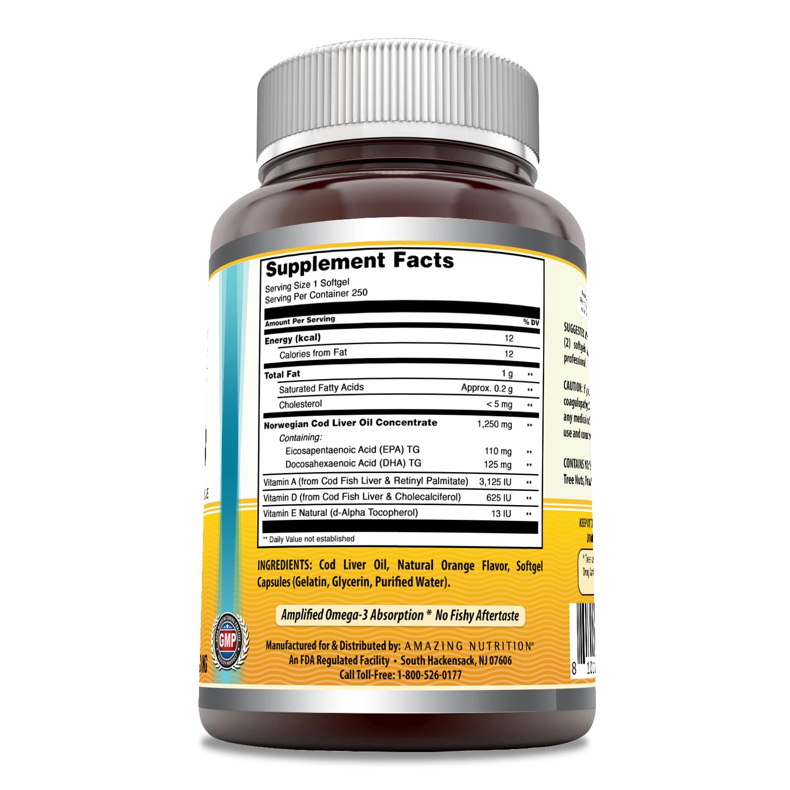 Amazing Omega Norwegian Cod Liver Oil 1250 Mg Softgels Supplement | Omega-3, EPA, DHA, Vitamin A, Vitamin D & Vitamin E (Lemon | 60 Count)