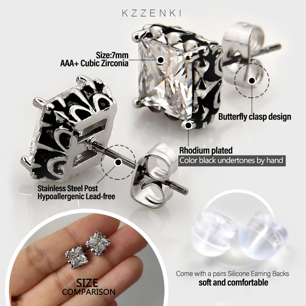Retro Dark Shadow Stud Earrings, Hypoallergenic Stainless Steel Cubic Zirconia Earrings