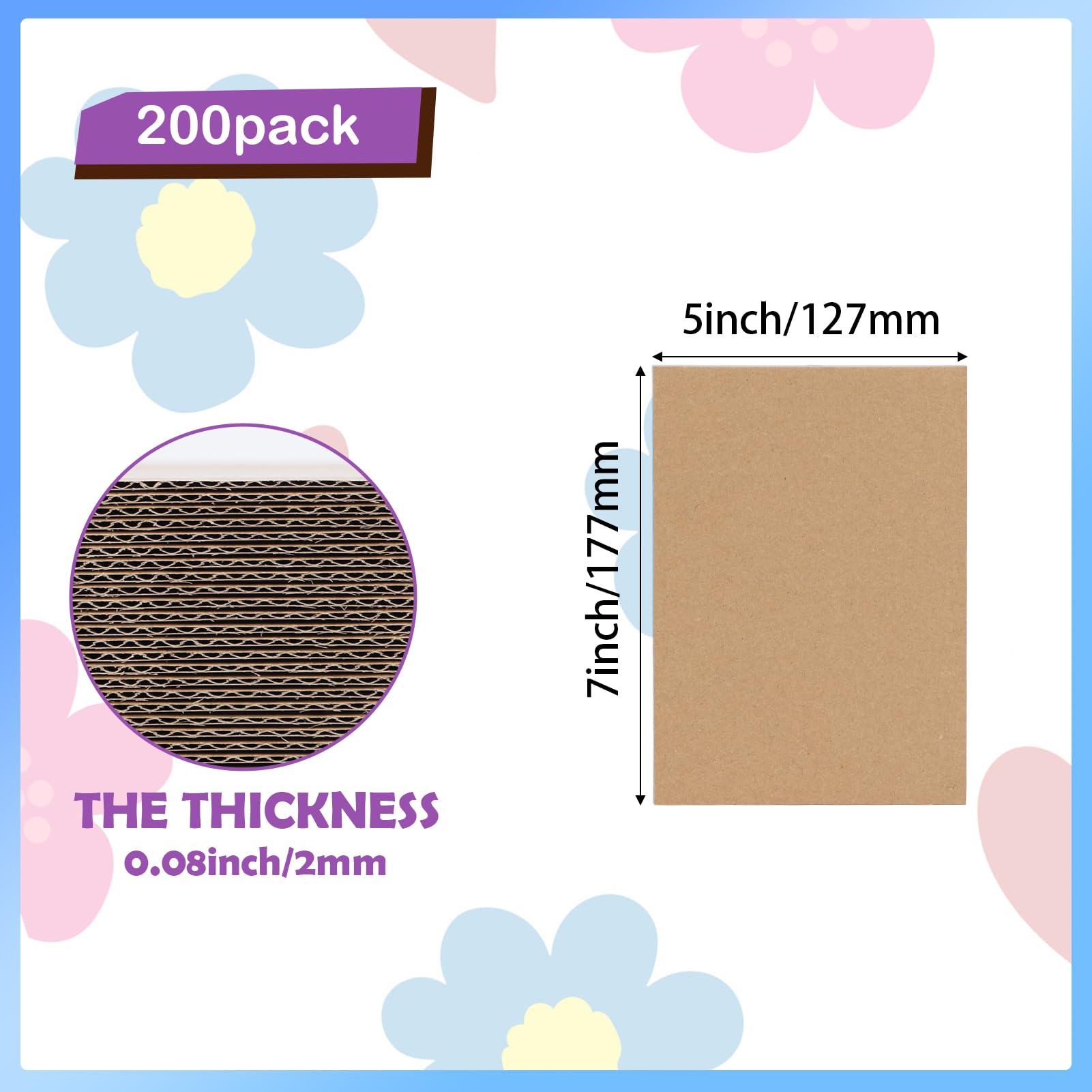 RLAVBL 200 Pack 3.5x4.5 White Corrugated Cardboard Sheets, Flat Cardboard Inserts for Shipping, Mailing, Packing, DIY Crafts