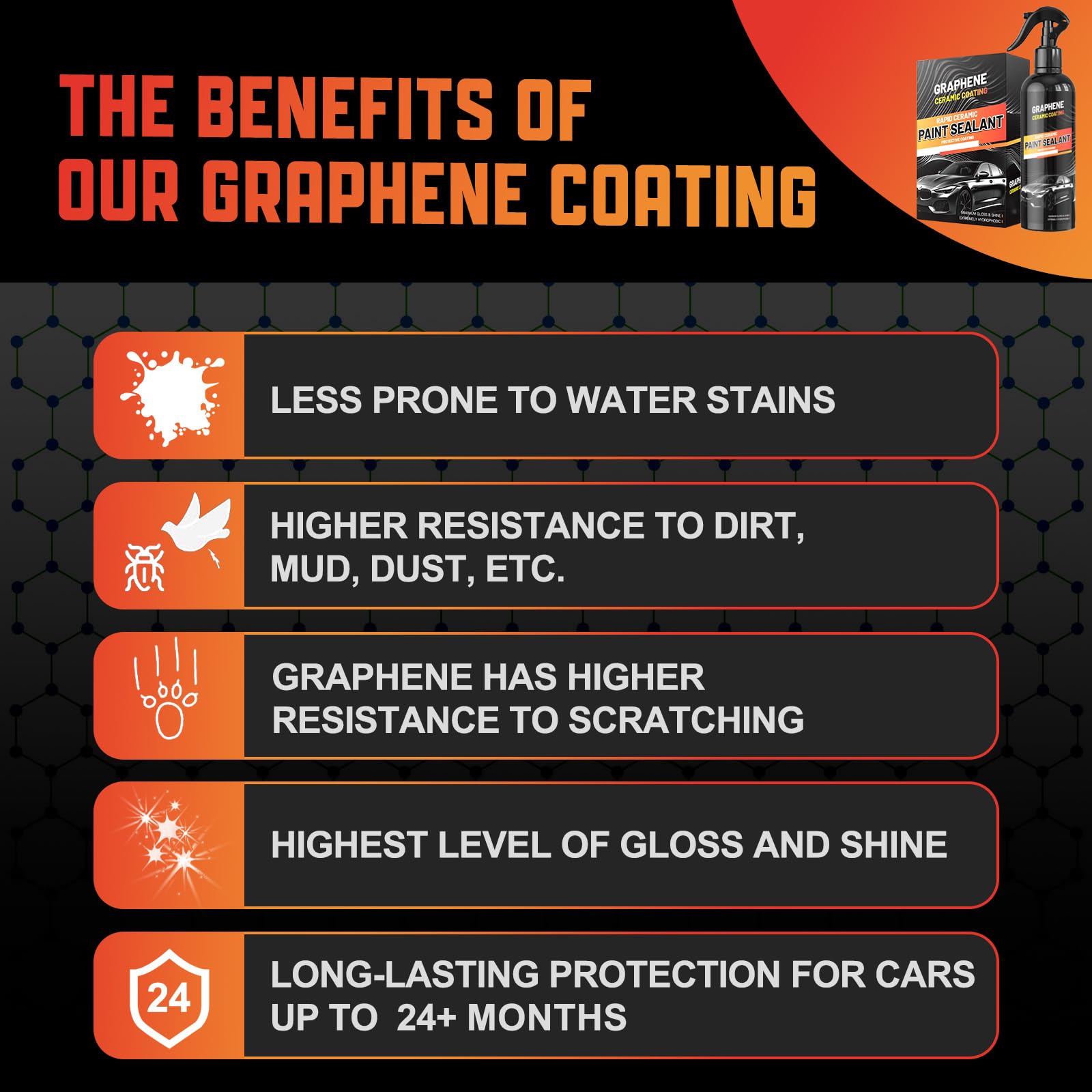 Graphene Ceramic Coating for Cars (17oz) - 12H Ceramic Spray Coating - 24+ Months of Long Lasting Protection - Ultra High Gloss & Shine - Unmatched Slickness - Extremely Hydrophobic