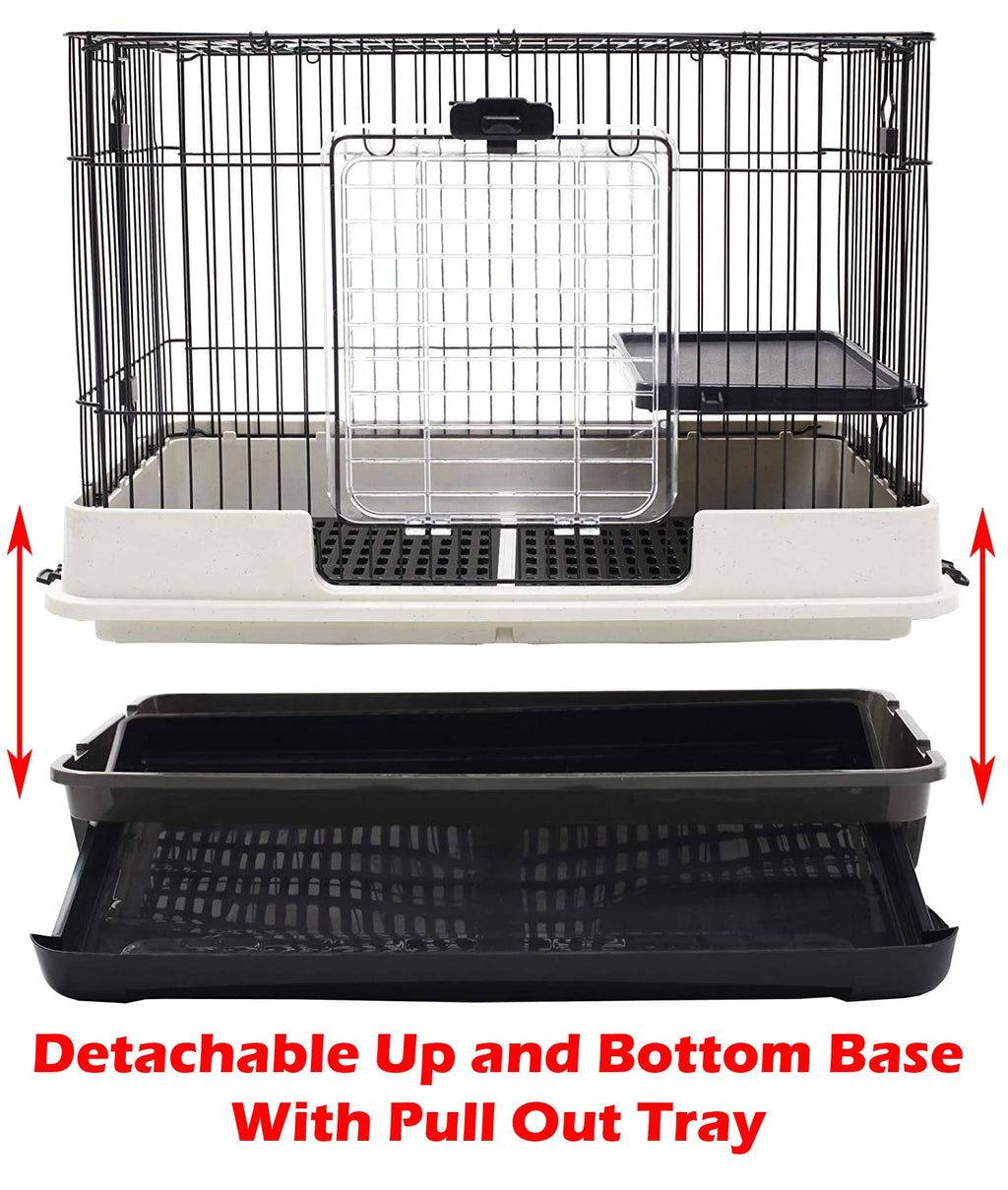 Deluxe 2-Level in/Outdoor Rabbit Hutch Cage for Ferret Squirrel Chinchilla Paw Safe Solid Platform Ramp Mesh Floor Pull Out Leakproof Easy Clean 2-Inch Deep Tray Large Access Doors Lockable Casters