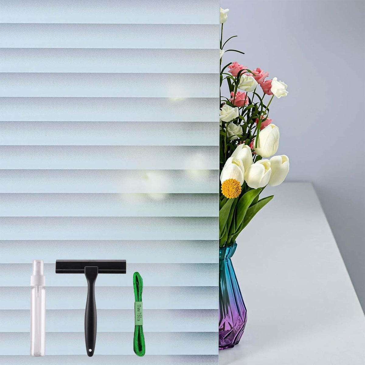 Window Privacy Blinds, Removable Glass Door Privacy Film, Suitable for Bathrooms, Offices, Static Cling Decorative Film, Reusable Window Stickers (Blinds, 17.5 x 78.7 inch)