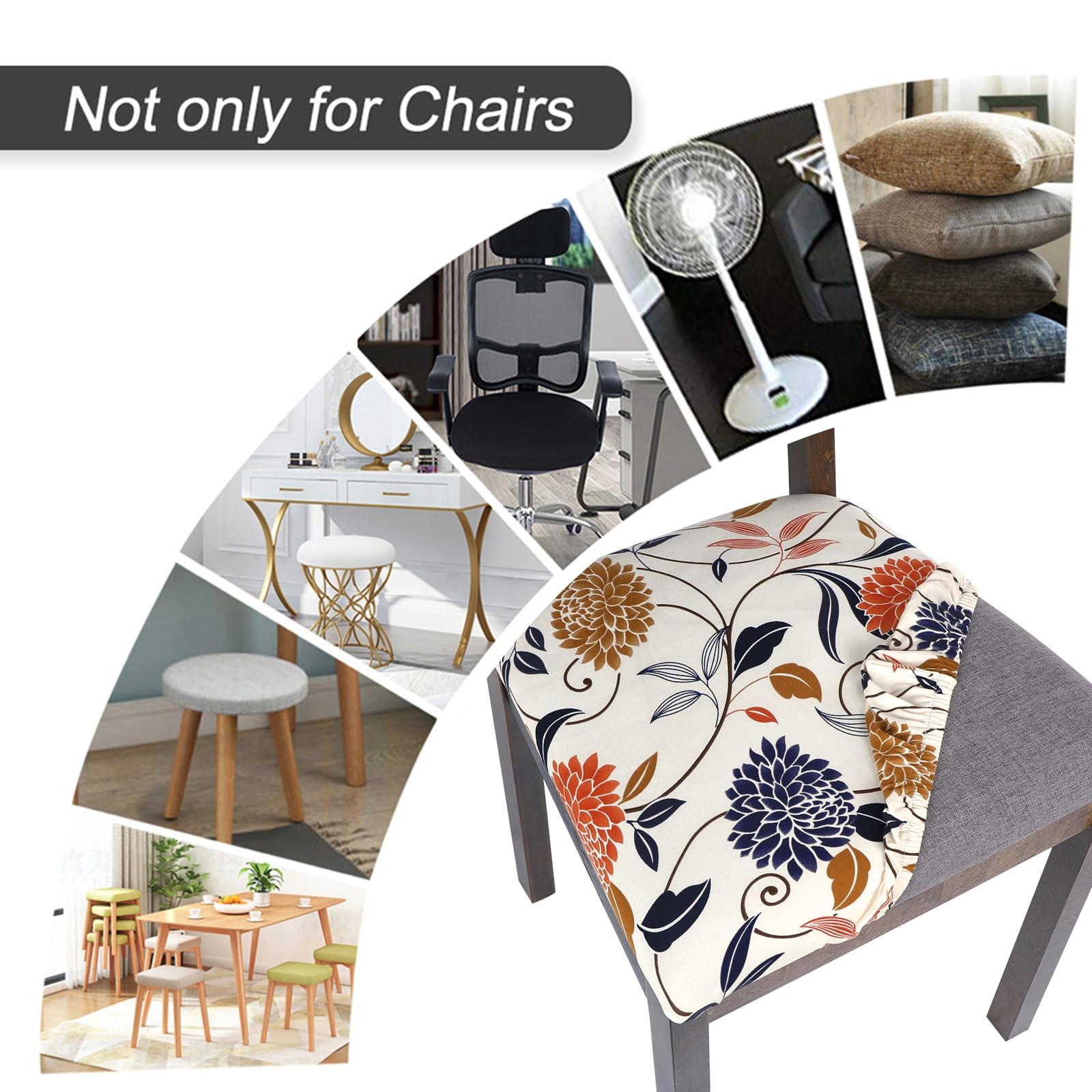 SearchI Seat Covers for Dining Room Chairs Stretch Printed Chair Seat Covers Set of 2, Removable Washable Upholstered Chair Seat Protector Cushion Slipcovers for Kitchen, Office(Ball Flower)