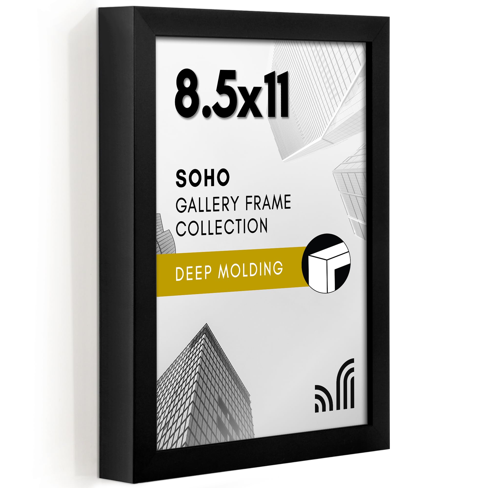 Americanflat 5x7 Picture Frame with Shatter-Resistant Glass - Soho Collection - Gallery Style Deep Molding Picture Frames for Tabletop and Wall Display - Black