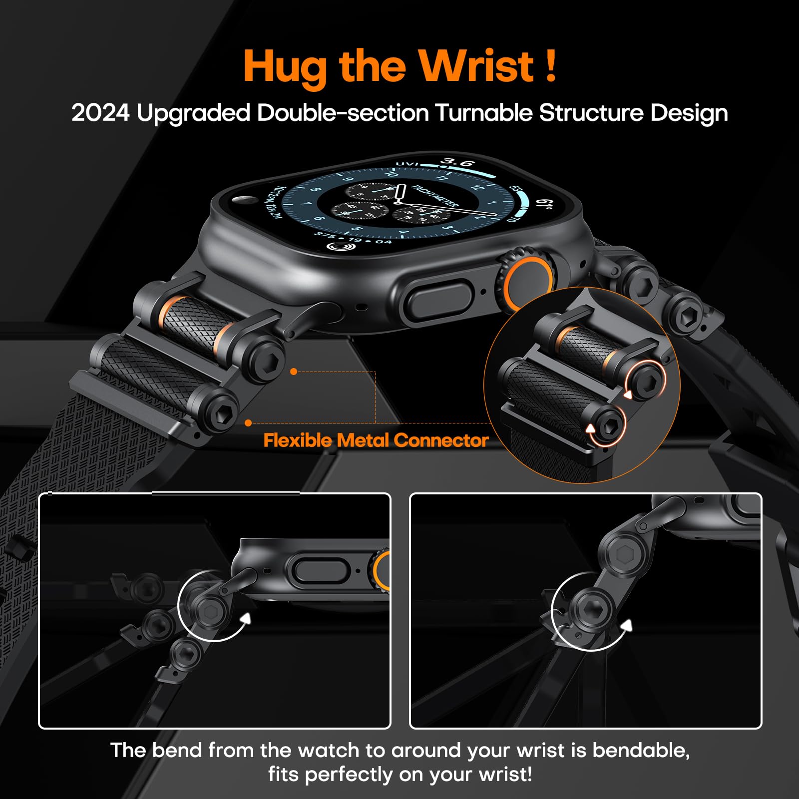 TAURI Nylon for Apple Watch Bands SE/Series 9/8/7/6/5/4 44/45mm, Rugged Nylon Braided Strap & Stainless Steel Connector – iWatch 44mm/45mm Adjustable Woven Band for Men Women, All Black