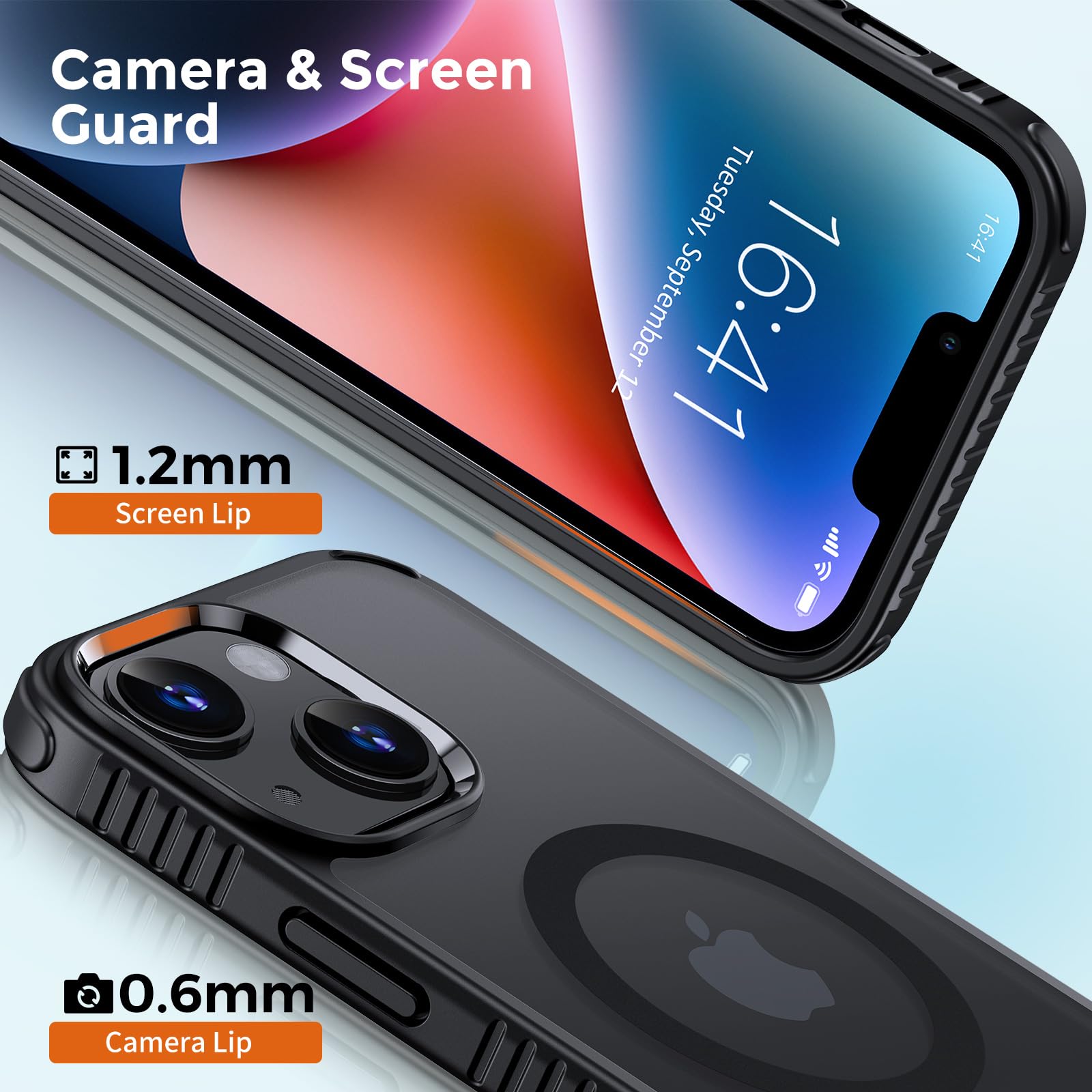 UNBREAKcable Case for iPhone 14 & iPhone 13, [Compatible with MagSafe] [Military Grade Shockproof] [Non-Slip] Translucent Matte Back and Soft TPU Edge Protective Case for iPhone 14/13 6.1", Black