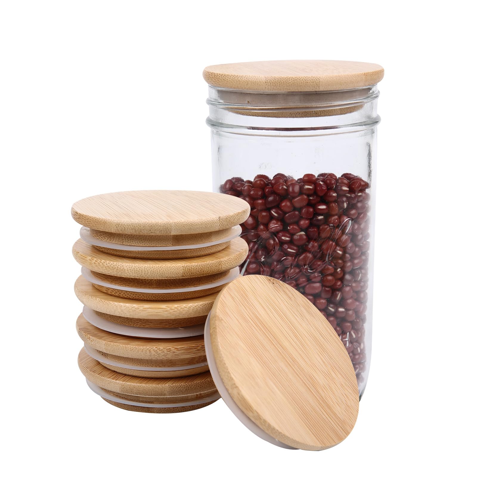 6 Pack Wide Mouth Mason Jar Lids Reusable canning lids Acacia Wooden mason jar Lids with Airtight Silicone Seal, Brown (6PCS Wide Lids)
