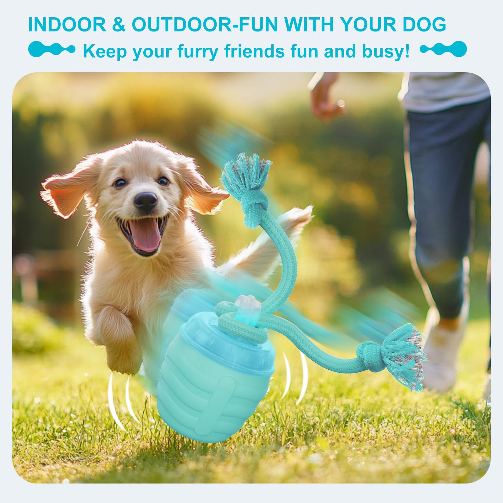 Interactive Dog Toy, [Newly Upgraded] Motion Activated Rolling Squeaky Ball for Medium/Large Dogs, Automatic Moving Dogs Ball for Boredom, USB Rechargeable(Cyan)