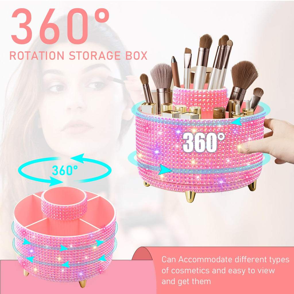 Makeup Brush Holder Organizer,360° Rotating Makeup Brush Organizer,5 Slot Make up Brushes Cup for Cosmetics, Nail Polish, Art Supply, Bathroom Vanity Desktop Organizer - Black