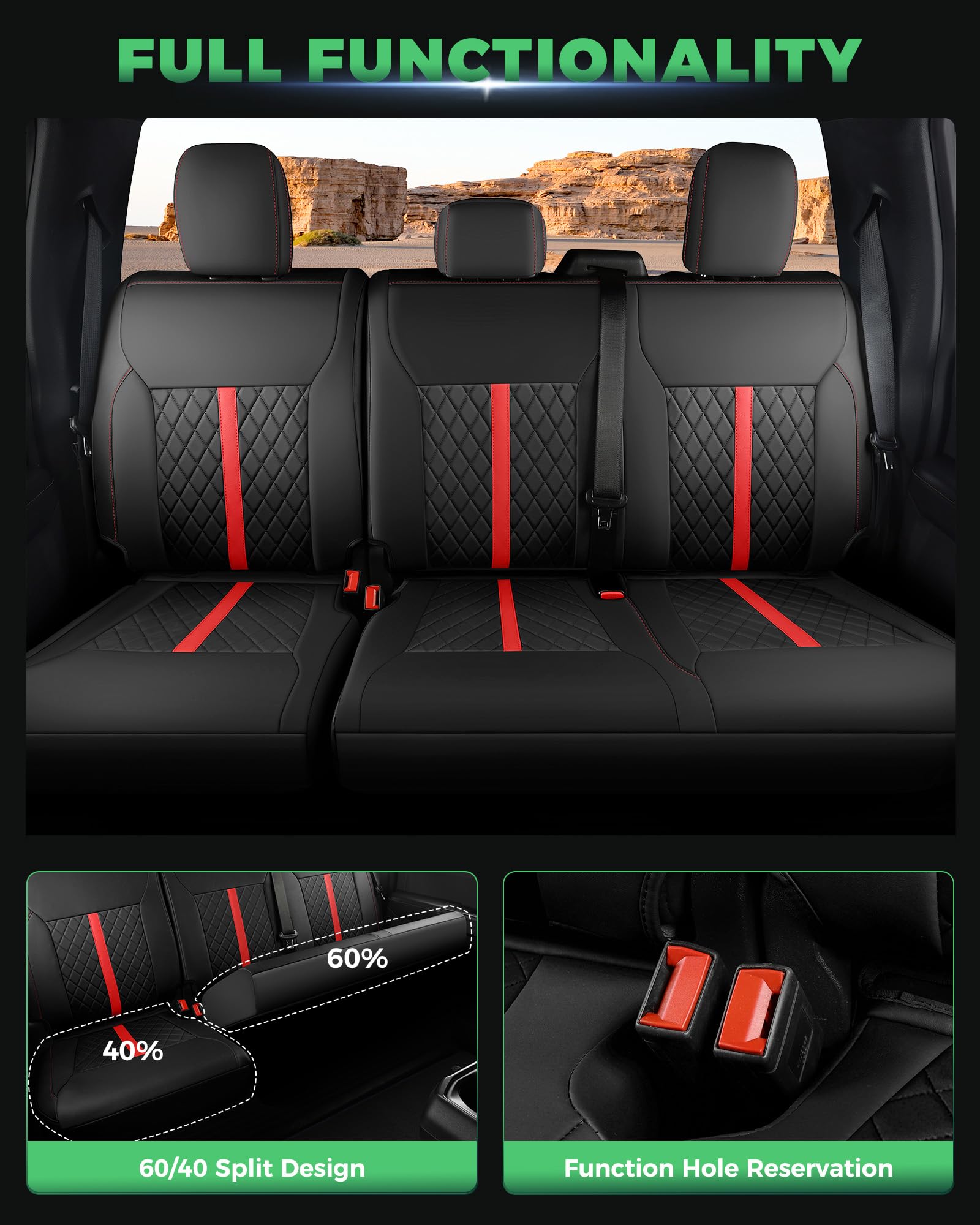 for Ford F150 Leather Seat Covers, Super Crew Cab XL XLT 2015-2020, F250 F350 F450 Super Duty Crew Cab 2017-2022,Custom Truck Seat Cover Full Set, Pickup Accessories, Black (Bucket Seat)