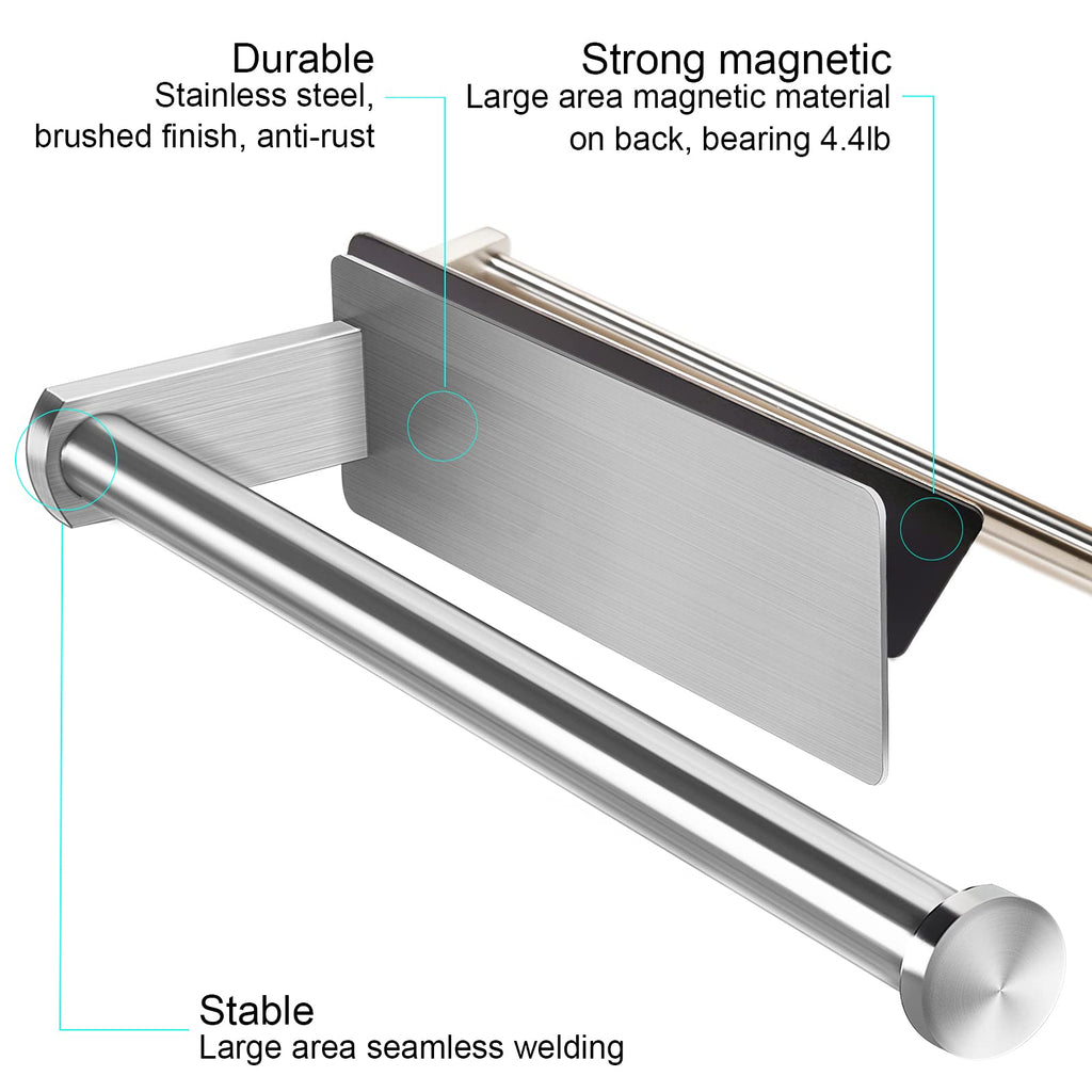 Magnetic Paper Towel Holders Heavy Duty Steel Brushed Holder with Strong Magnetic Backing - Fit for Large Paper Towels or Use as Hook - for Kitchen,Refrigerator,Grill,Garage,Shop