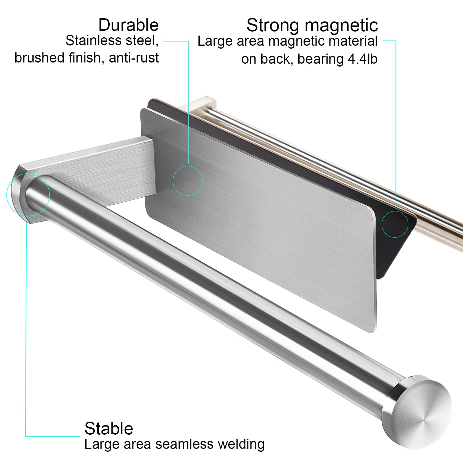 Magnetic Paper Towel Holders Heavy Duty Steel Brushed Holder with Strong Magnetic Backing - Fit for Large Paper Towels or Use as Hook - for Kitchen,Refrigerator,Grill,Garage,Shop