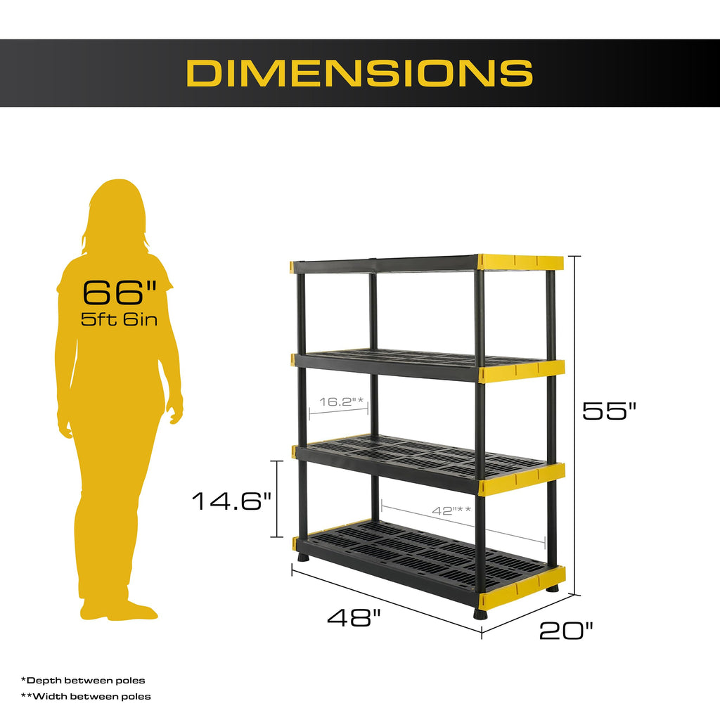 CX Black & YELLOW, Shelving Unit and Heavy Duty Storage Containers, Extremely Durable (Shelf + 27 Gallon Container (4-Pack))