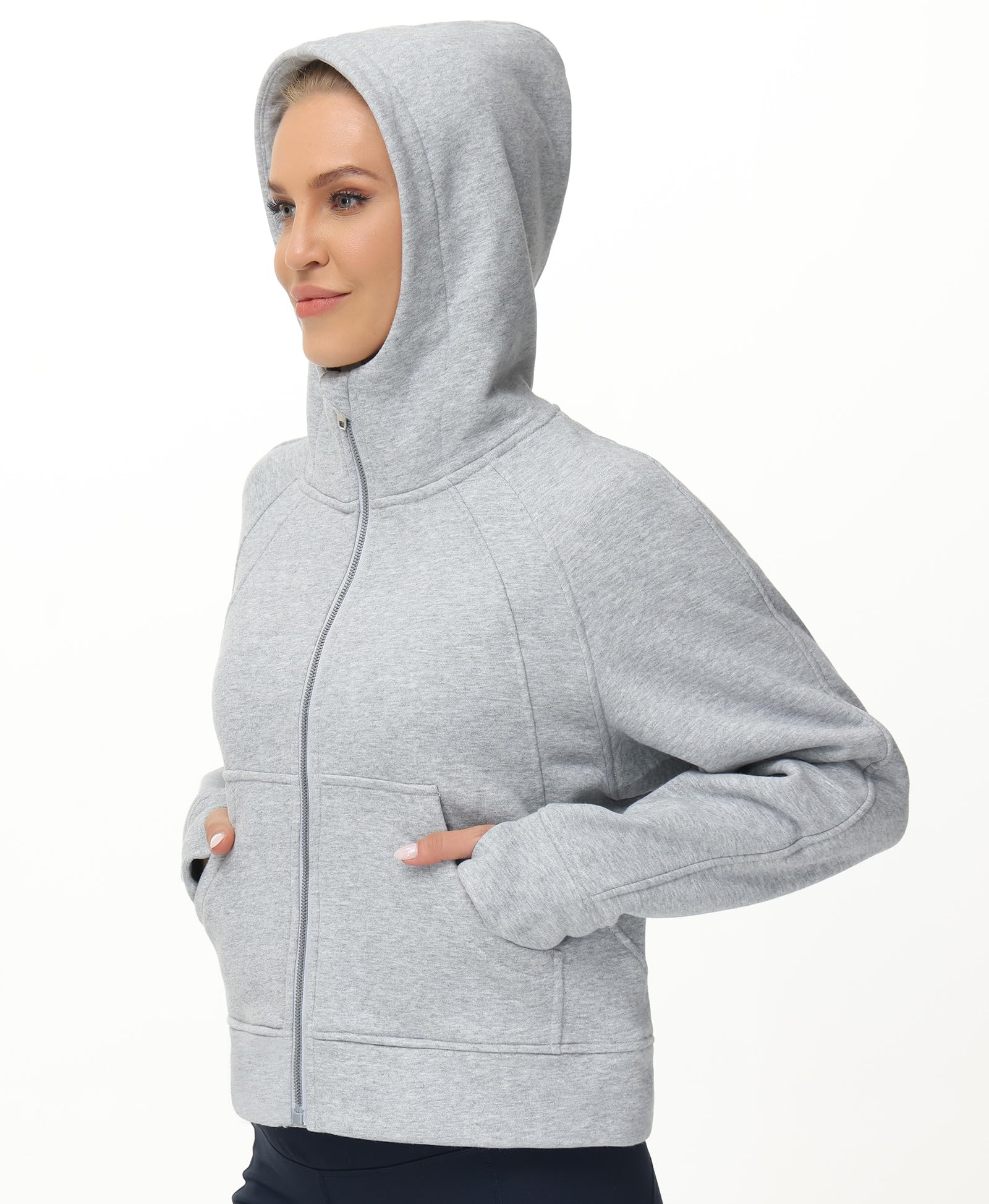 THE GYM PEOPLE Women's Full-Zip Up Hoodies Jacket Fleece Workout Crop Tops Sweatshirts with Pockets Thumb Hole